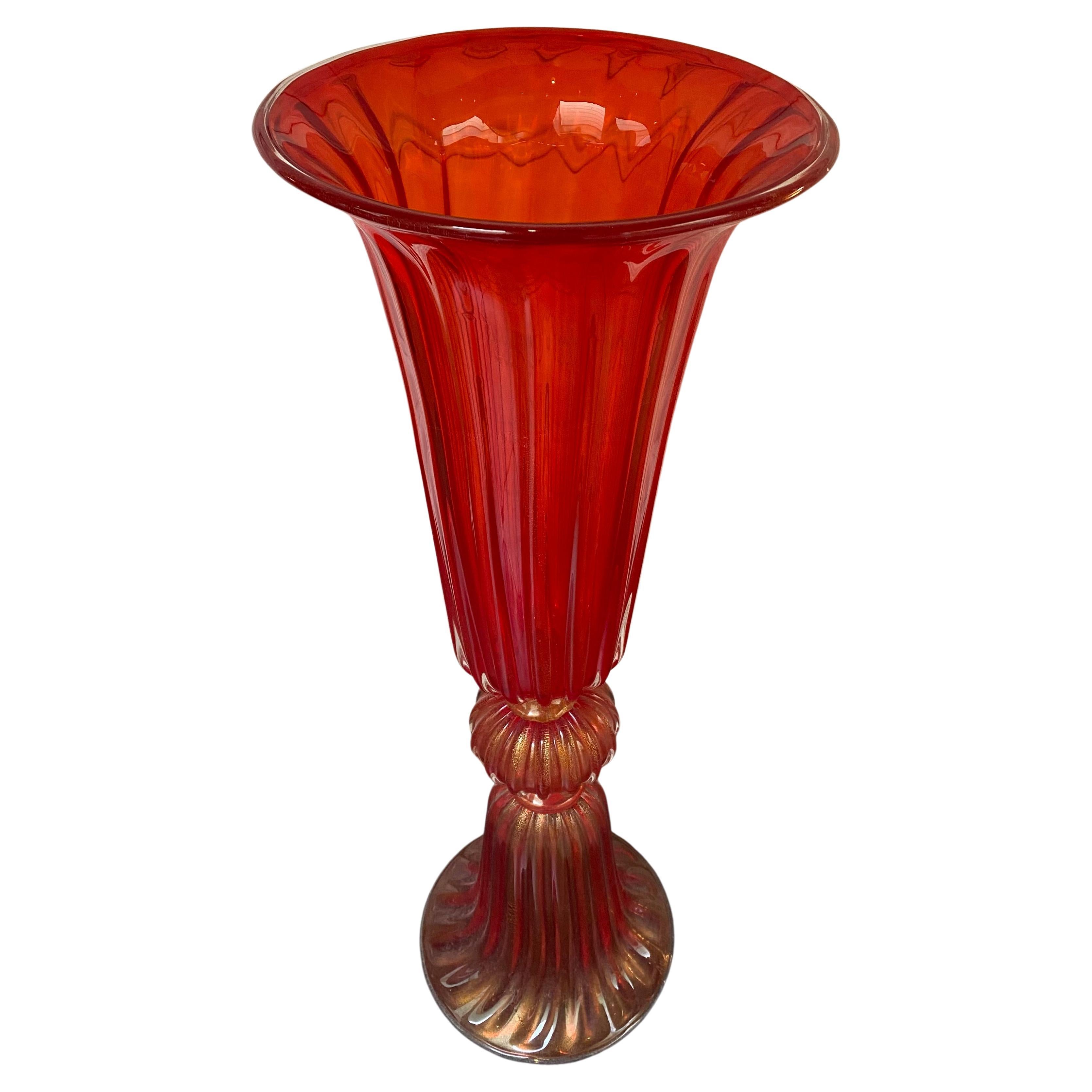 Vaso rosso in vetro di Murano, 1970 circa