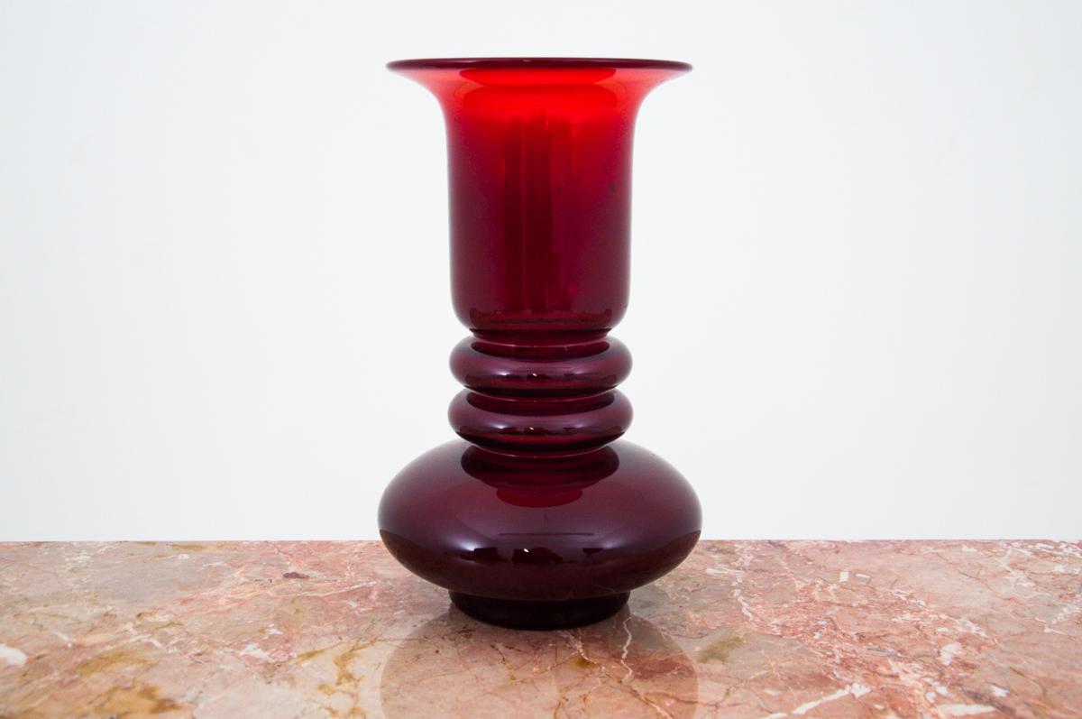 Mid-Century Modern Red Vase, Z. Horbowy, Huta Sudety, the 1970s and 1980s
