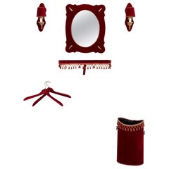 Set da sala in velluto rosso 7 pezzi 1960s