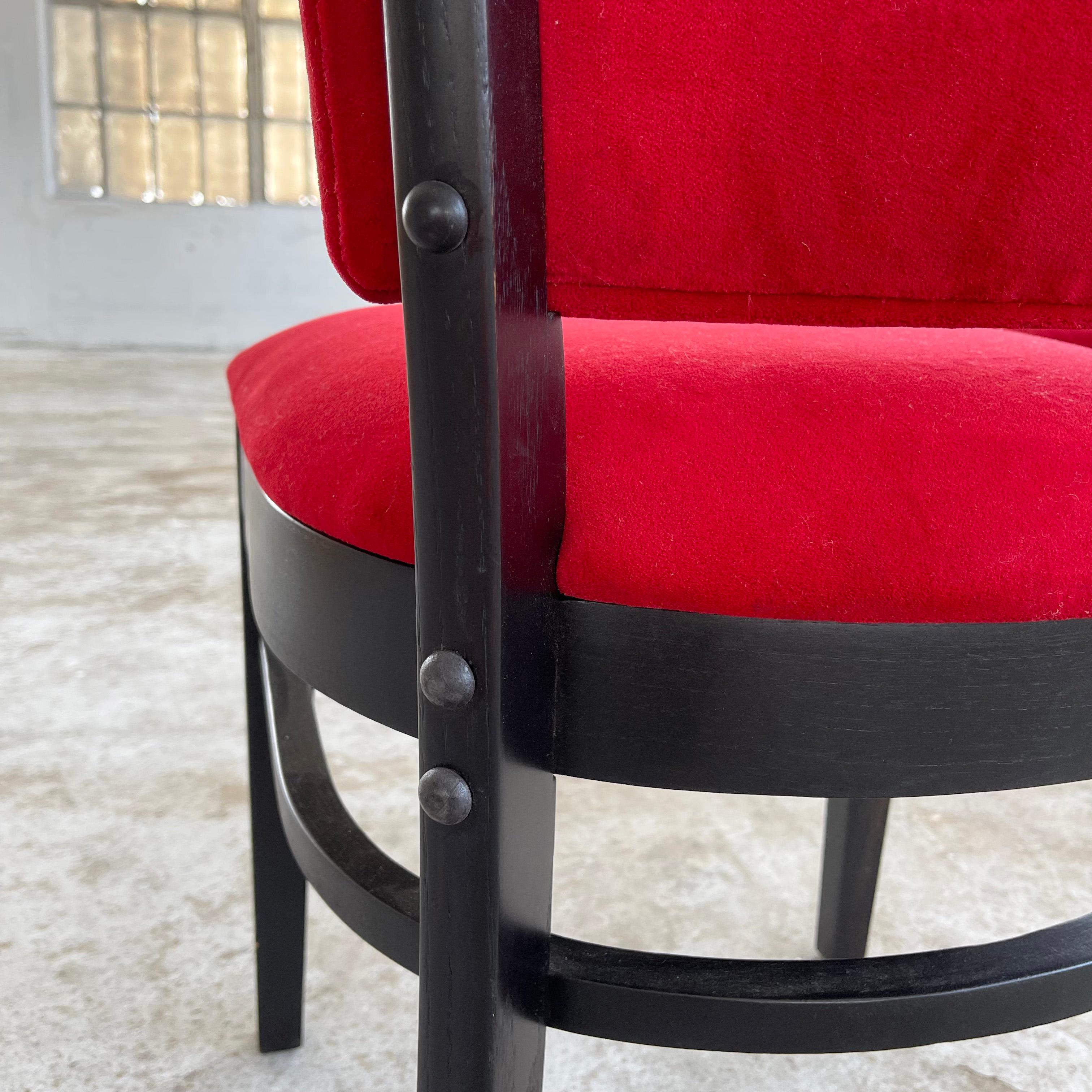 Red Velvet And Ebonized Oak Café Dining Chairs For Sale 4