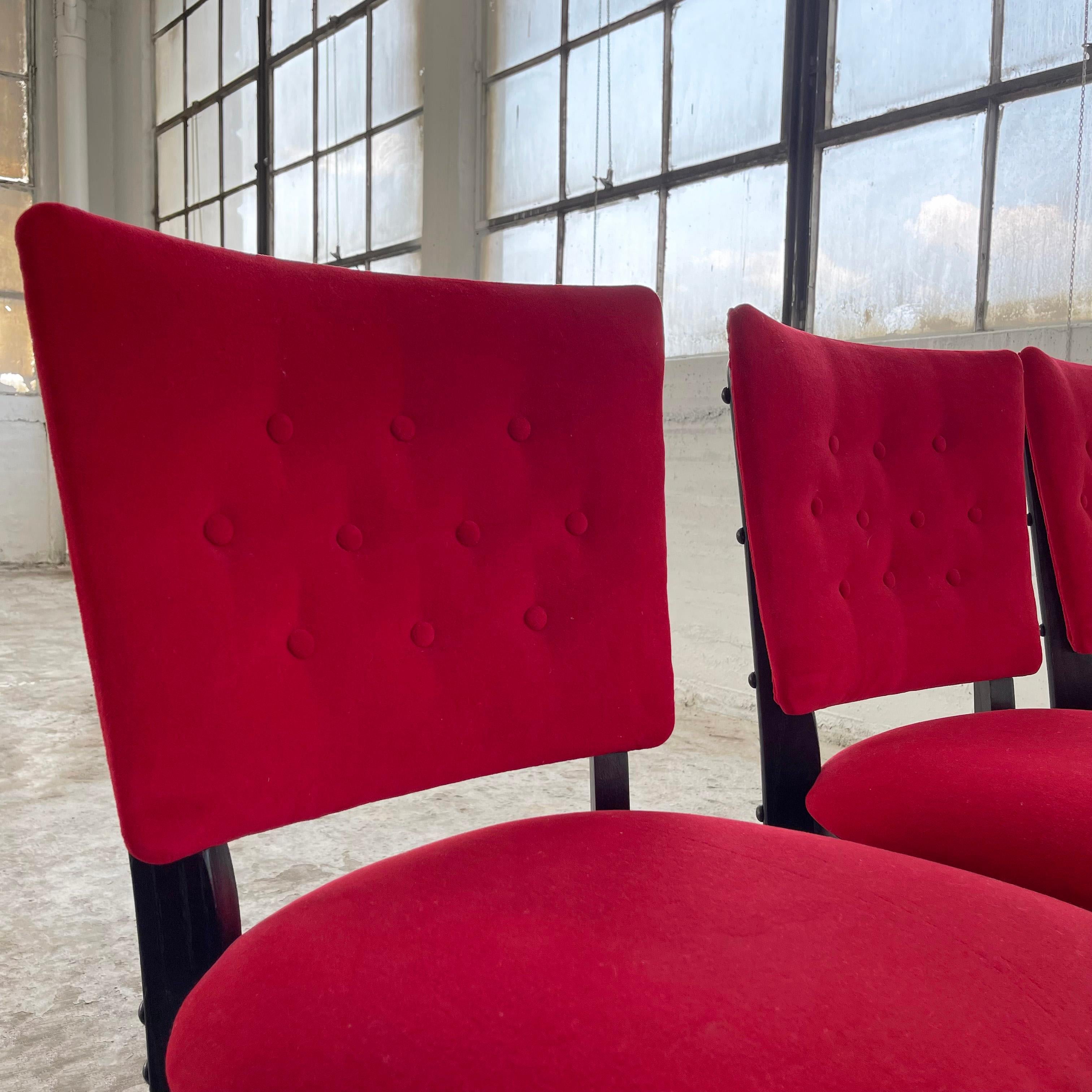 Red Velvet And Ebonized Oak Café Dining Chairs For Sale 1