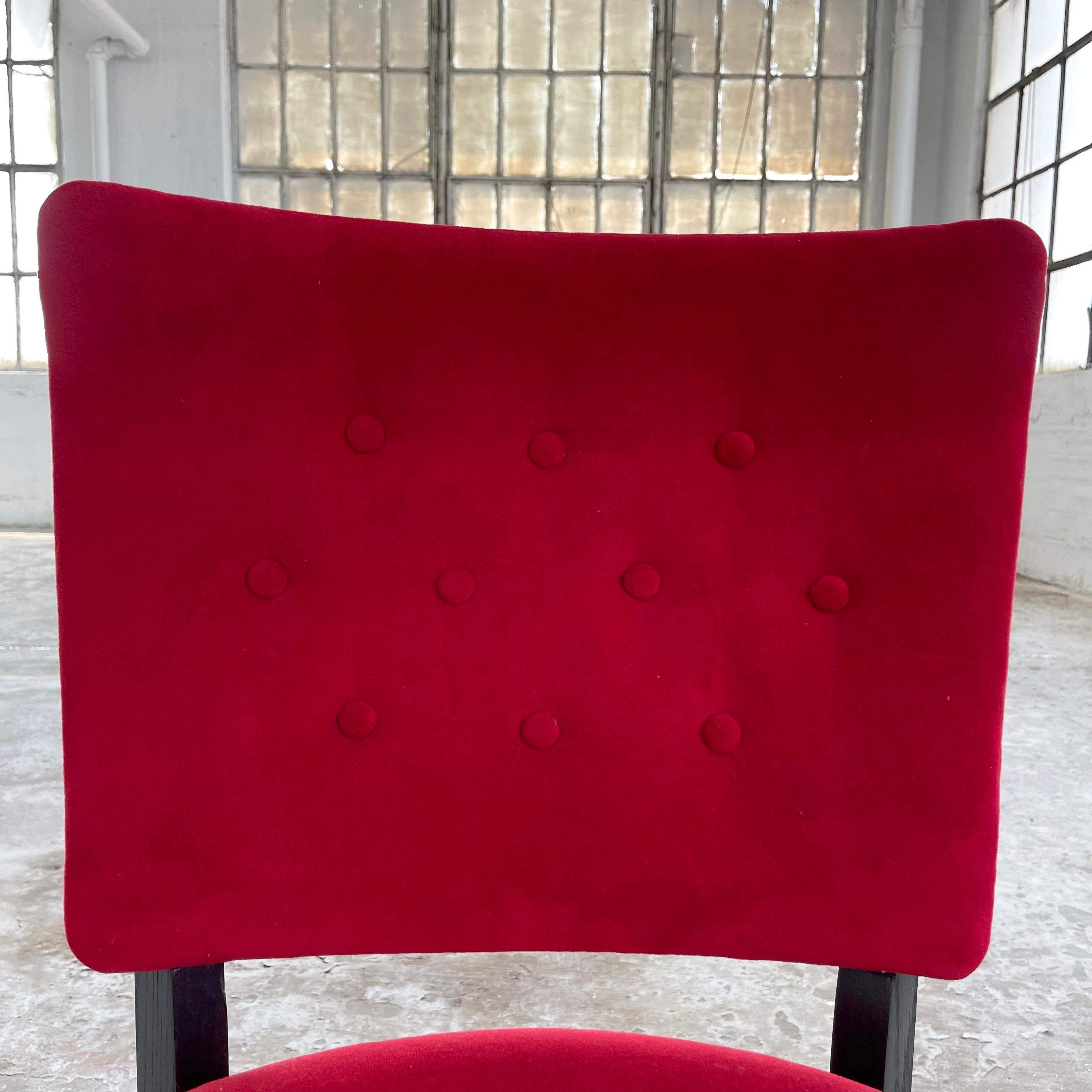 Red Velvet And Ebonized Oak Café Dining Chairs For Sale 2