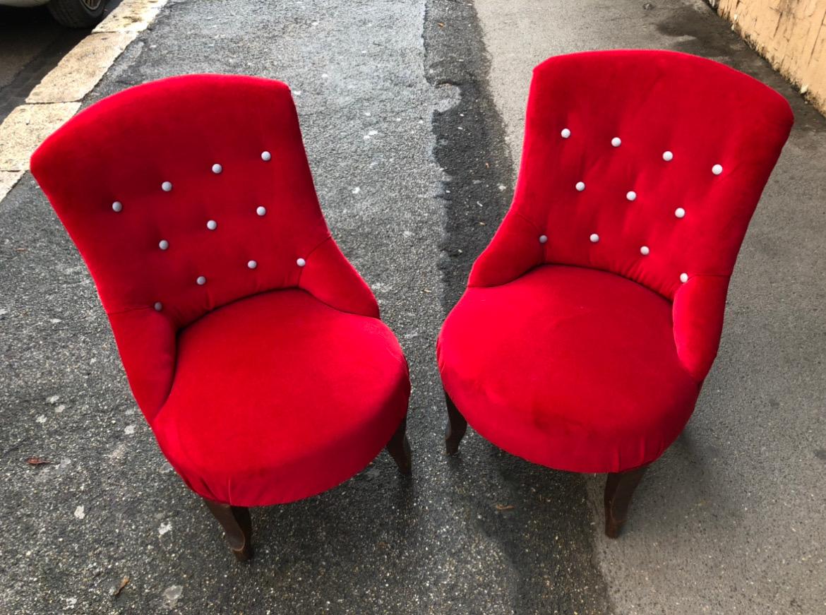 Red Velvet Armchairs 1900s, Antiques In Good Condition For Sale In Foggia, FG