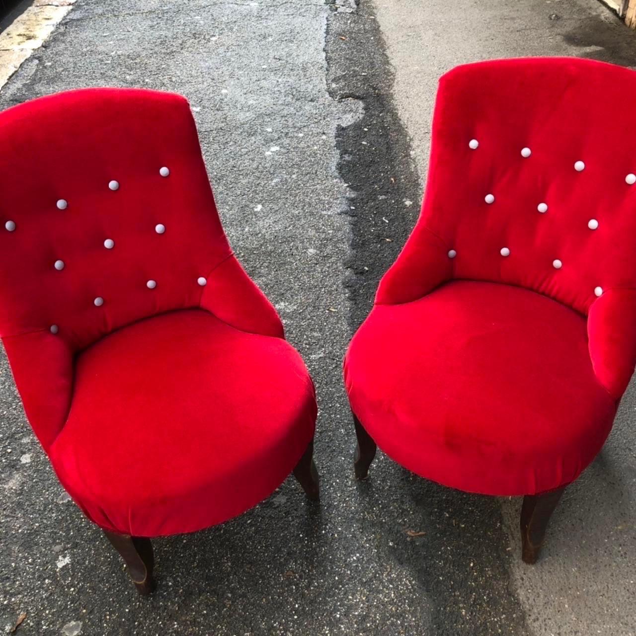 Early 20th Century Red Velvet Armchairs 1900s, Antiques For Sale