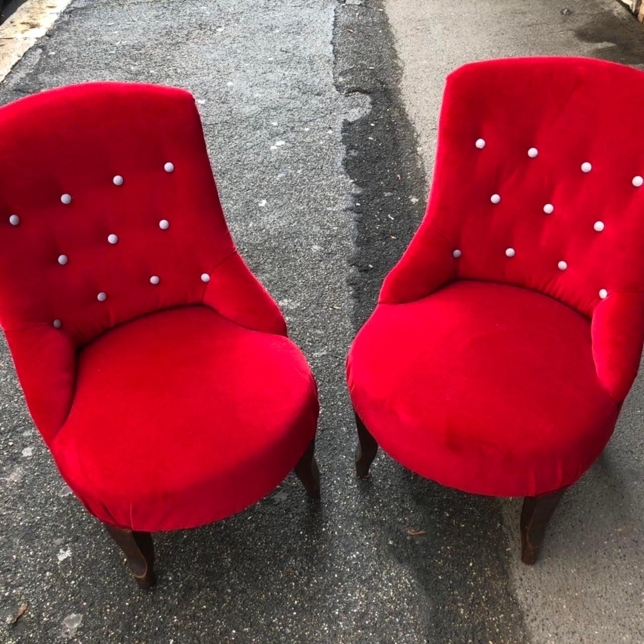 Red Velvet Armchairs 1900s, Antiques For Sale 2