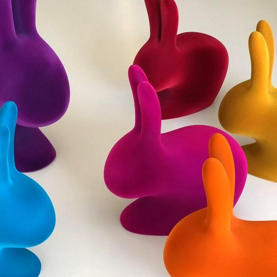 Silla Baby Rabbit de terciopelo rojo, diseñada por Stefano Giovannoni, Made in Italy Moderno en venta