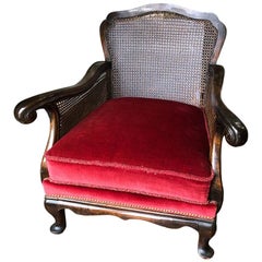 Roter Samt geschnitzt Bergère Armlehnstuhl Louis XIV Cane Back Classical Französisch Land