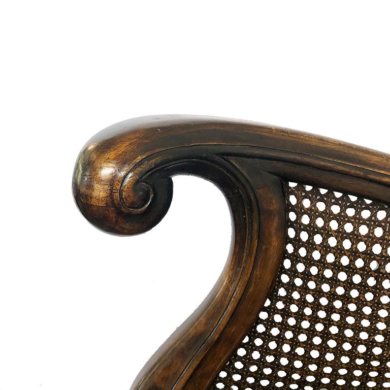 Louis XVI Red Velvet Carved Bergère Armchair Louis XIV Cane Back Classical French Country
