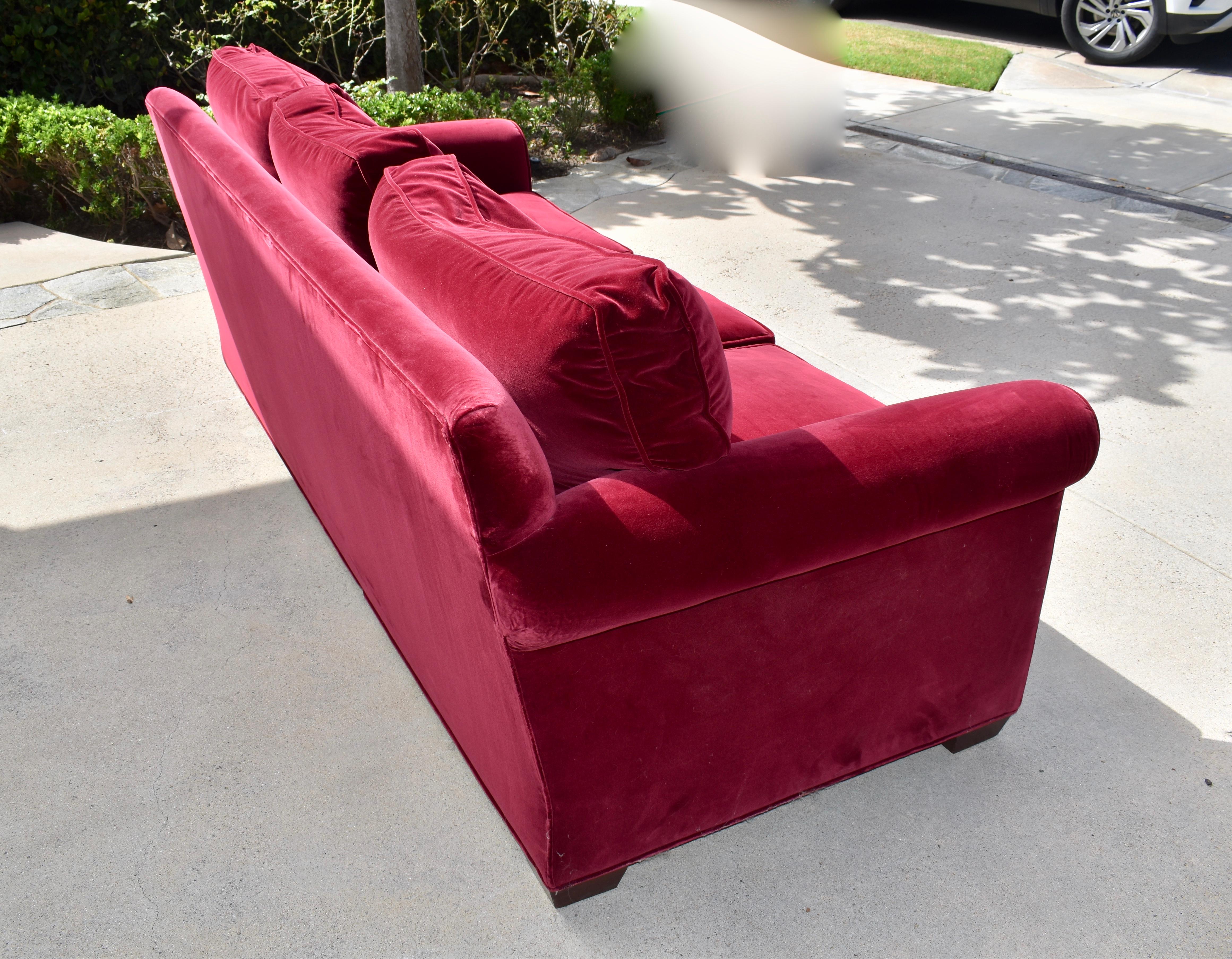 Red Velvet Custom Built Decorator Three Seat Sofa 3