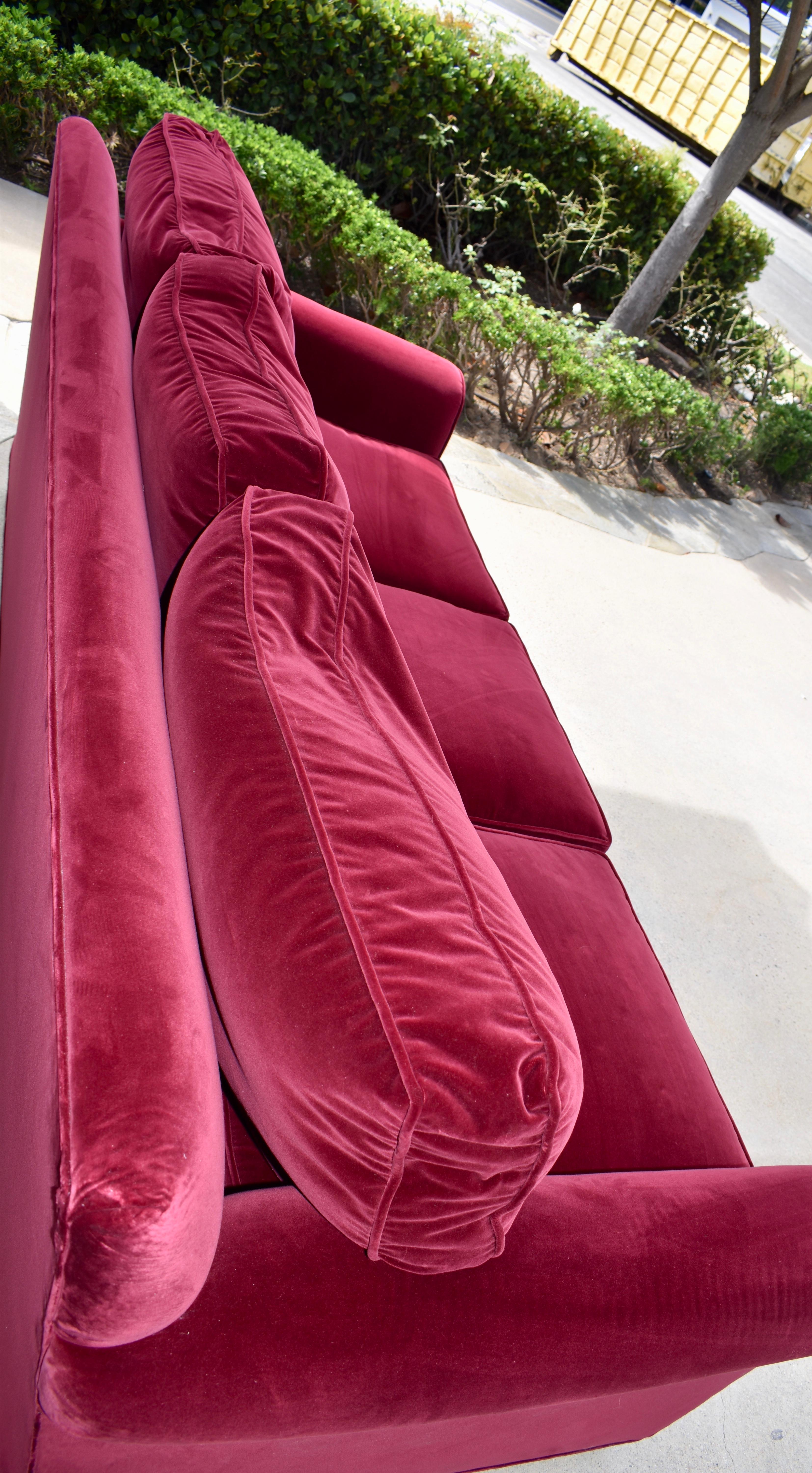 Red Velvet Custom Built Decorator Three Seat Sofa 4