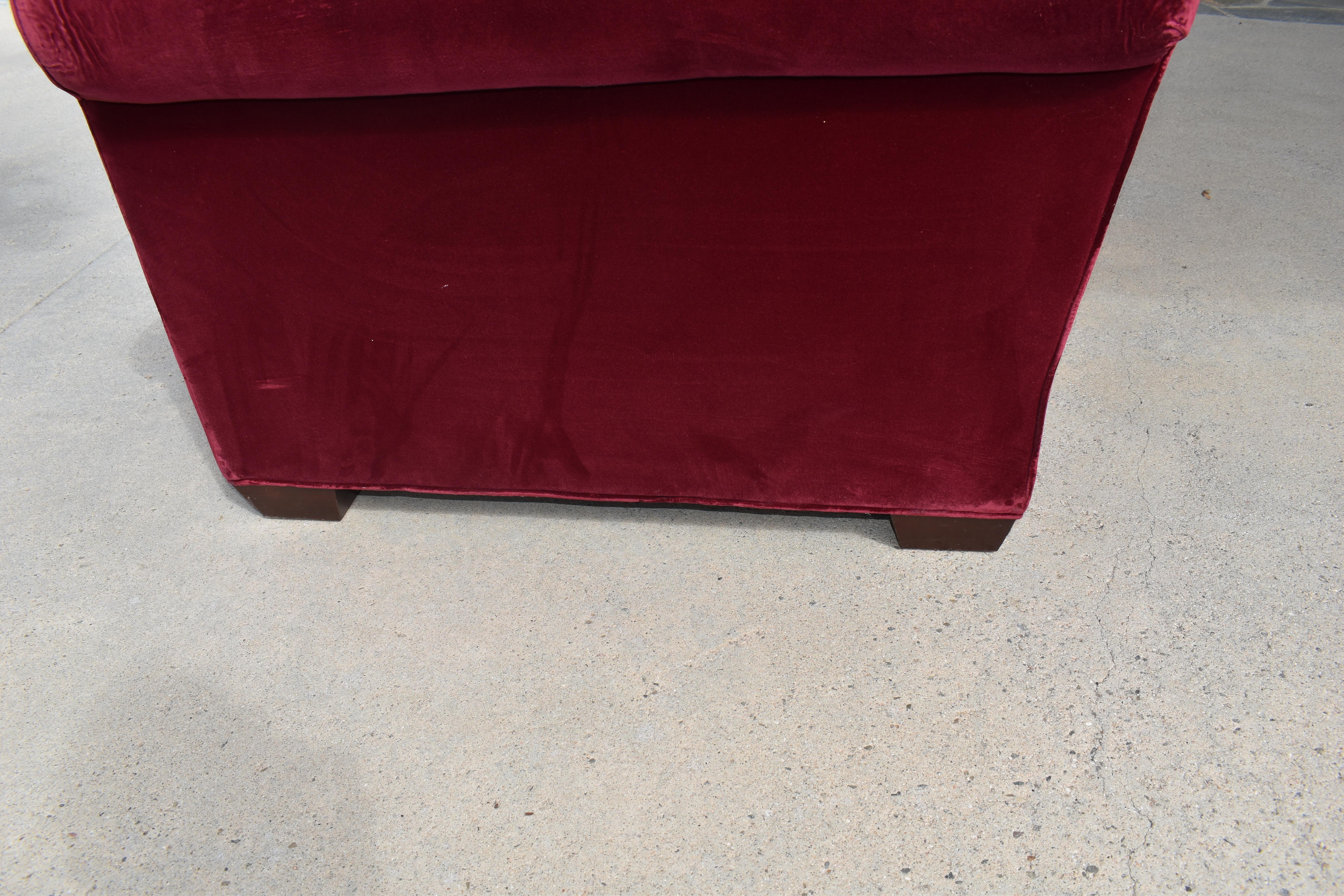 Red Velvet Custom Built Decorator Three Seat Sofa 5