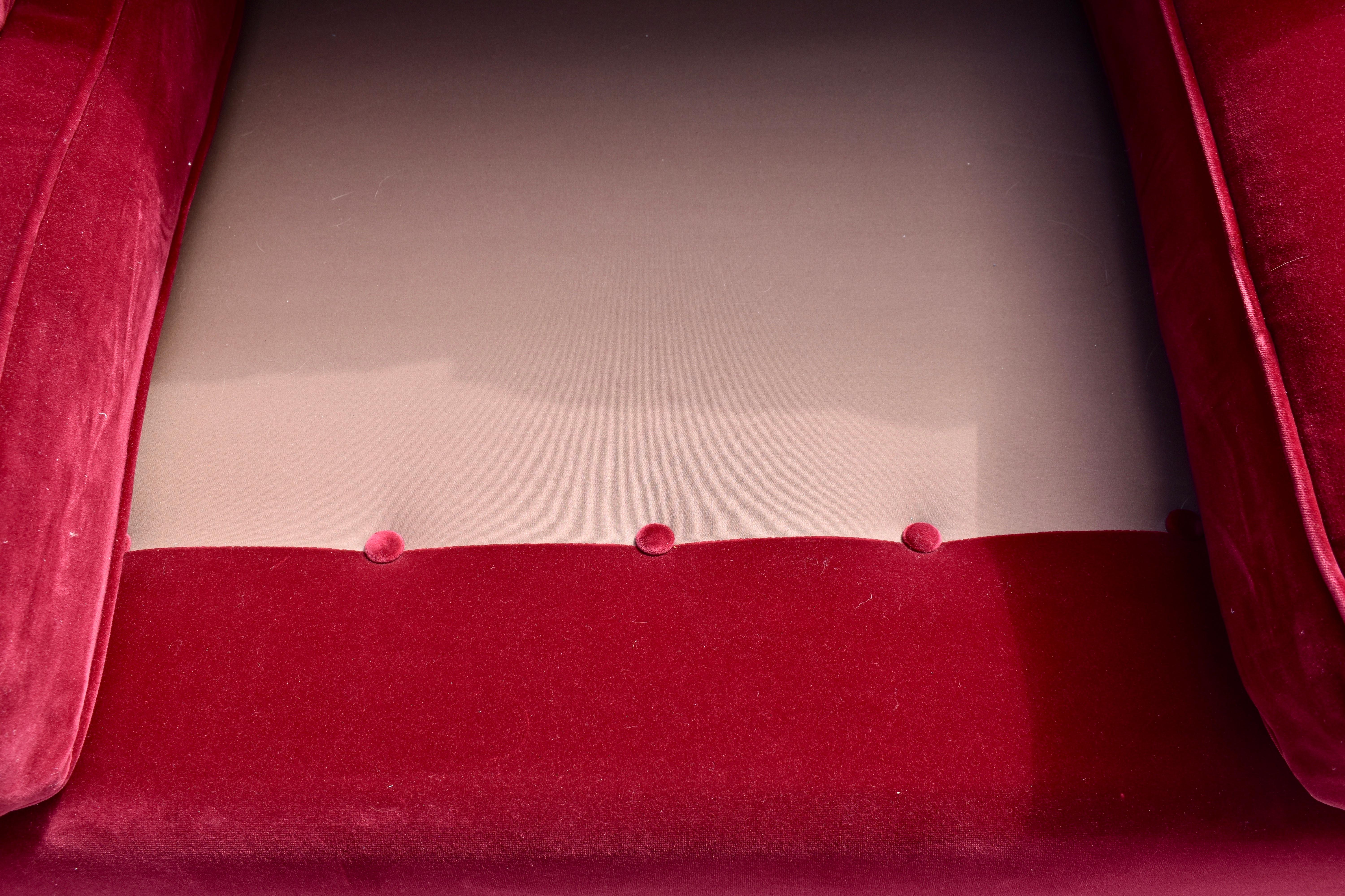 Red Velvet Custom Built Decorator Three Seat Sofa 6