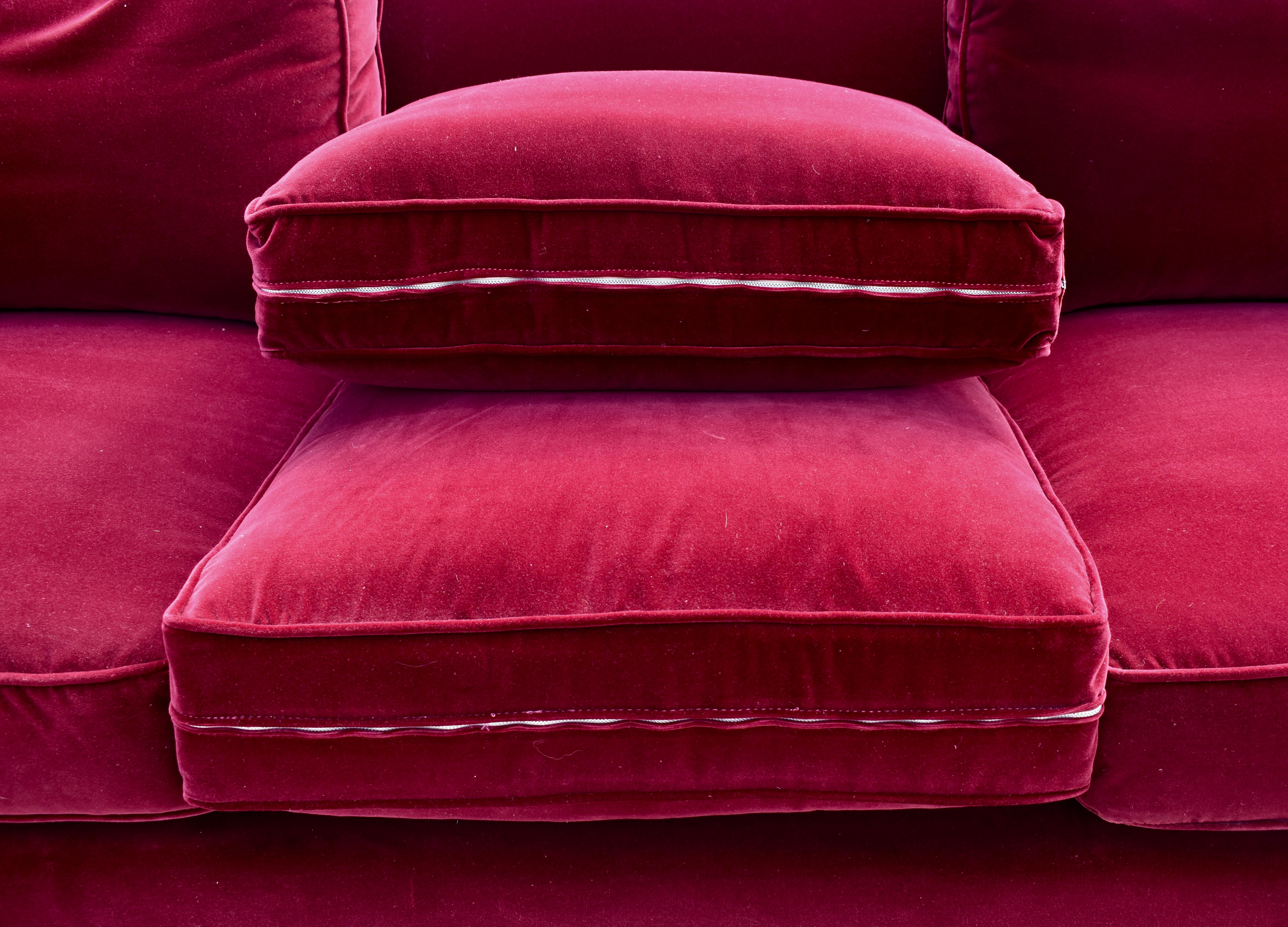 Red Velvet Custom Built Decorator Three Seat Sofa 7