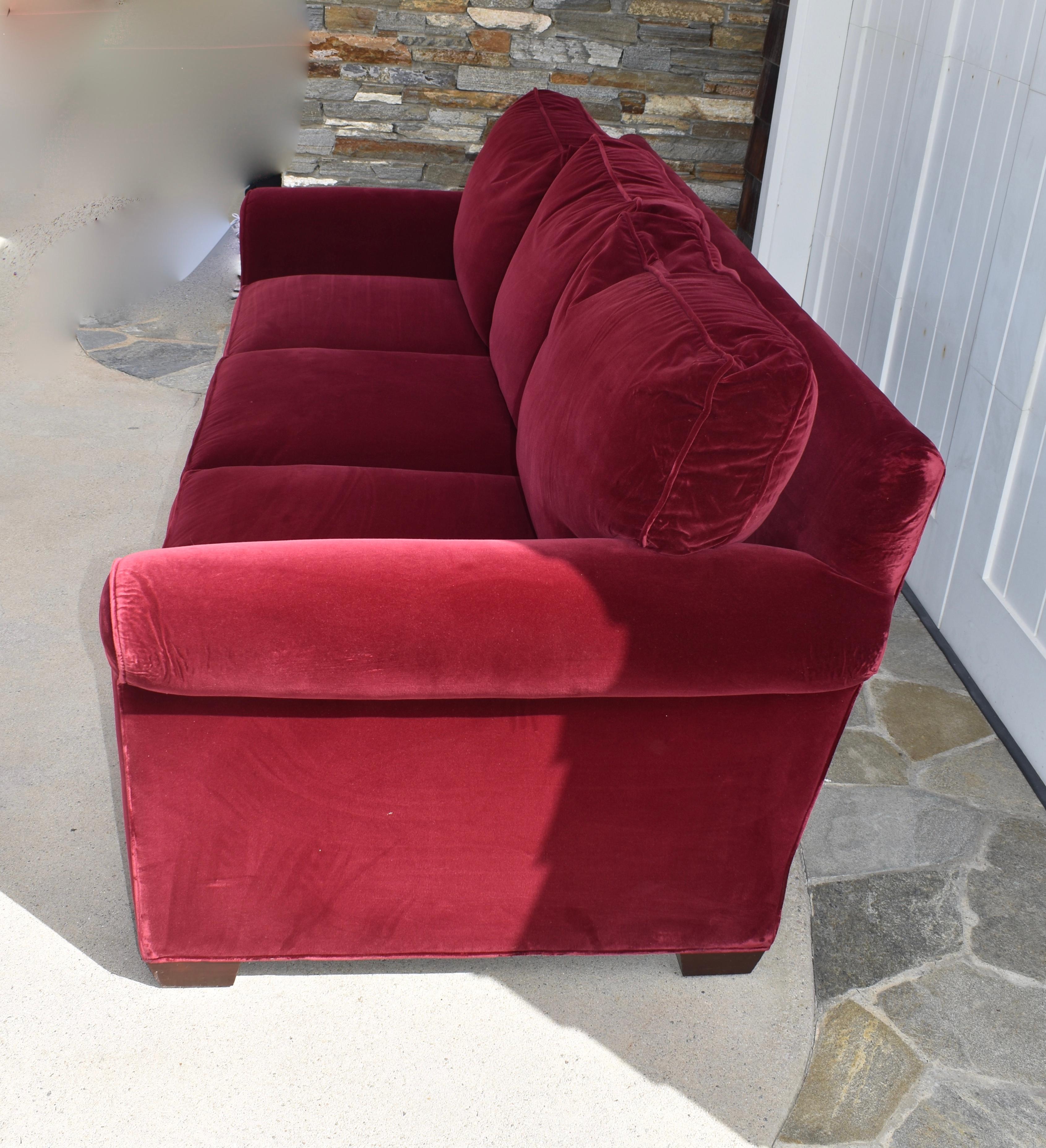 Metal Red Velvet Custom Built Decorator Three Seat Sofa