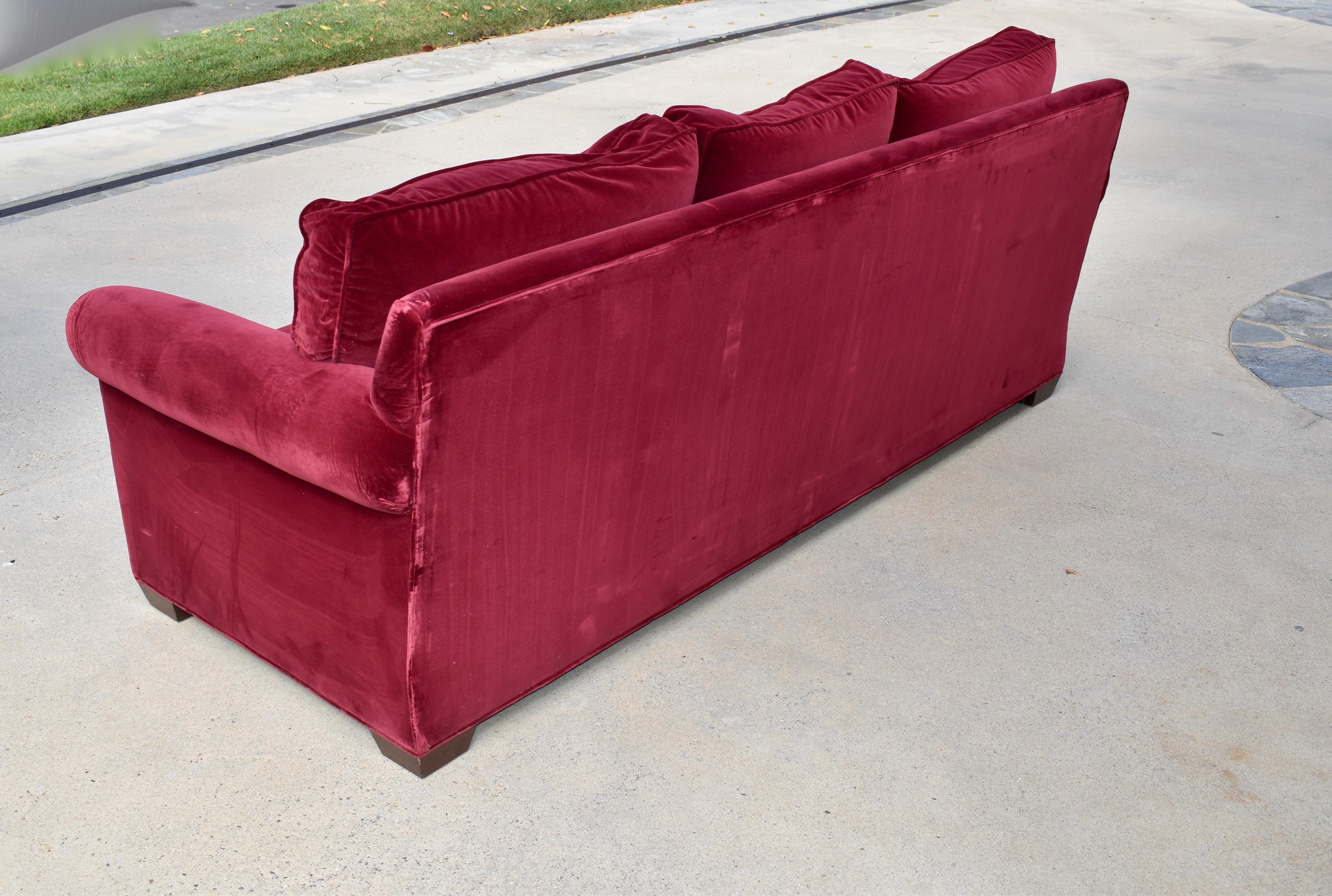 Red Velvet Custom Built Decorator Three Seat Sofa 2