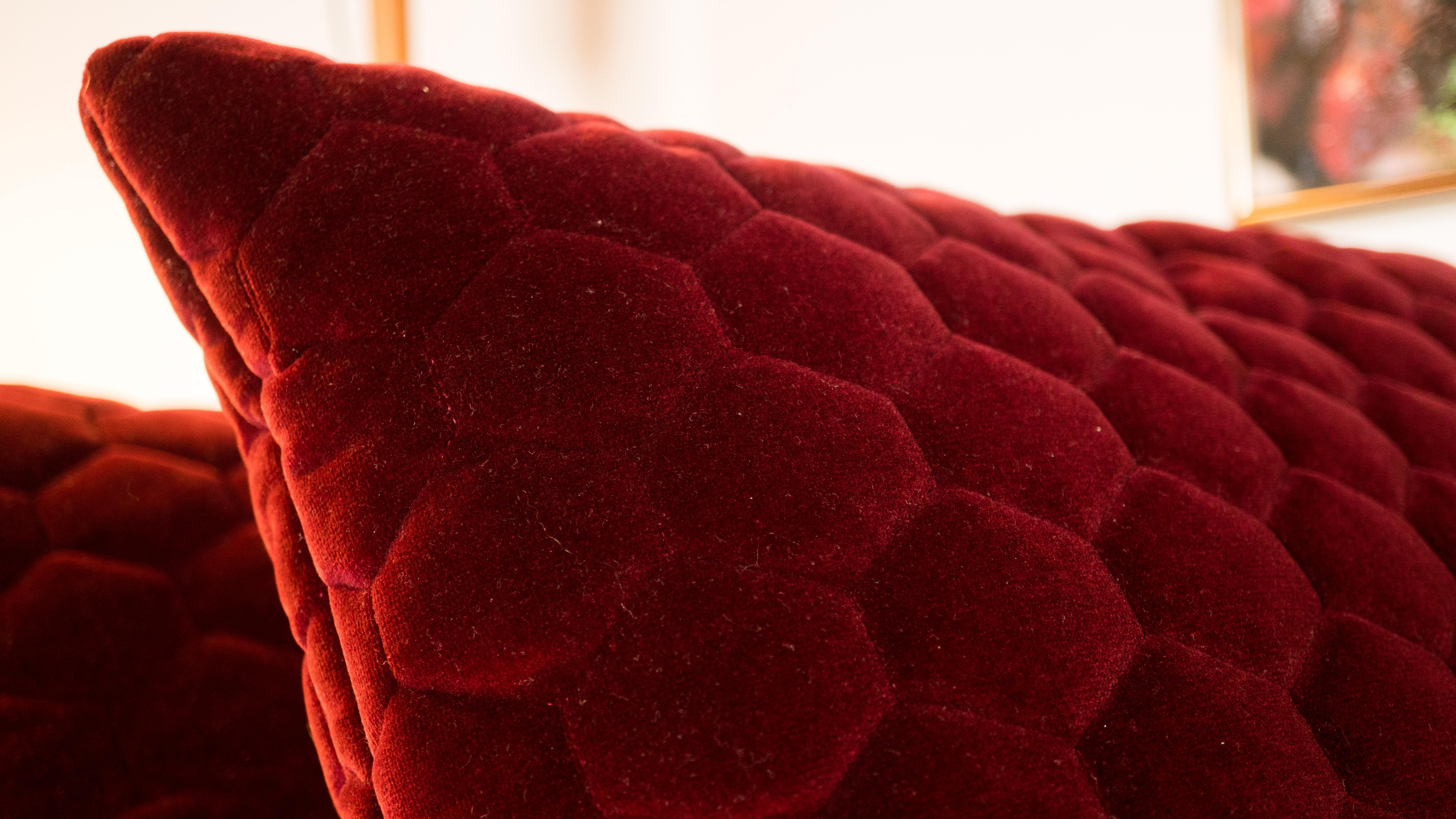 Red Velvet Custom Made Geometrical Pillows - a Pair For Sale 6