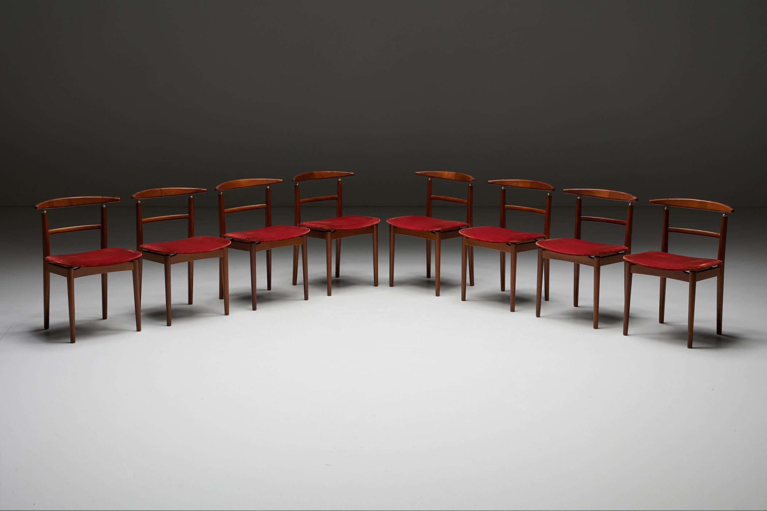 Danish Red Velvet Dining Chairs by Helge Sibast and Borge Rammeskov for Sibast, Denmark