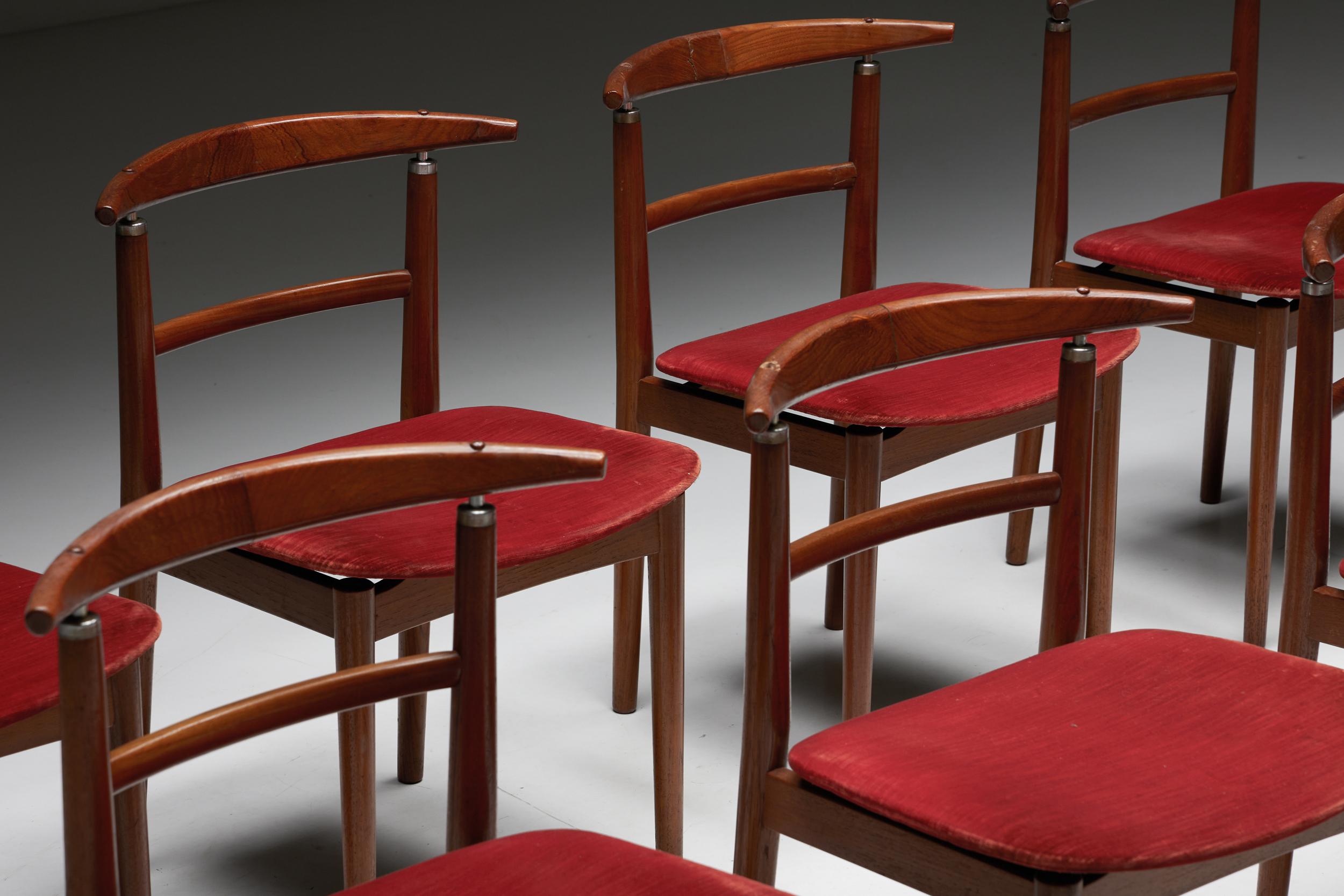 Mid-20th Century Red Velvet Dining Chairs by Helge Sibast and Borge Rammeskov for Sibast, Denmark