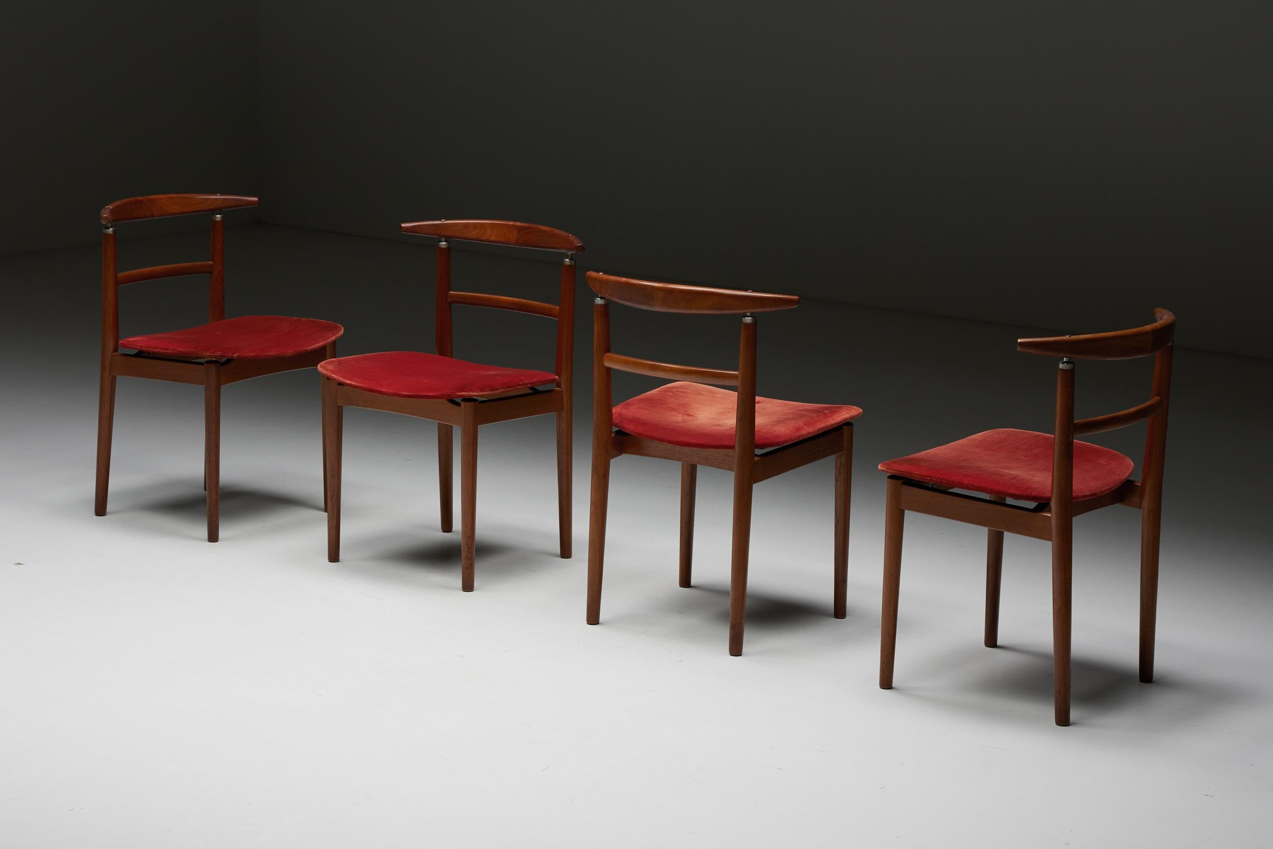 Red Velvet Dining Chairs by Helge Sibast and Borge Rammeskov for Sibast, Denmark 1