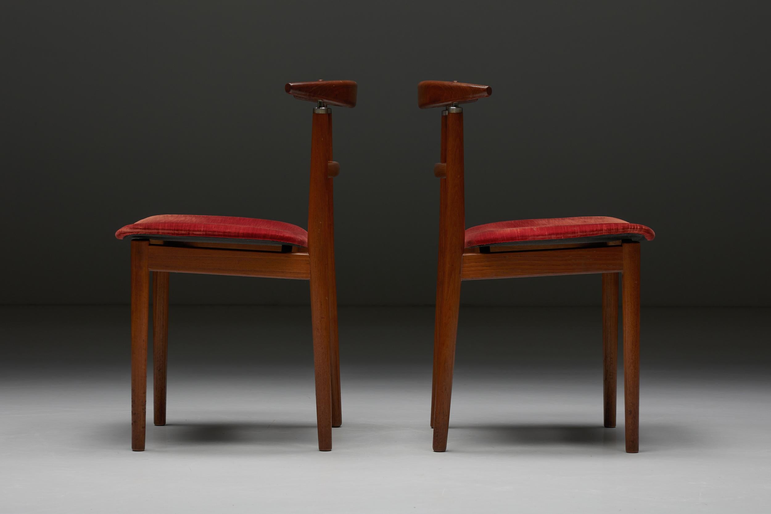 Red Velvet Dining Chairs by Helge Sibast and Borge Rammeskov for Sibast, Denmark 2
