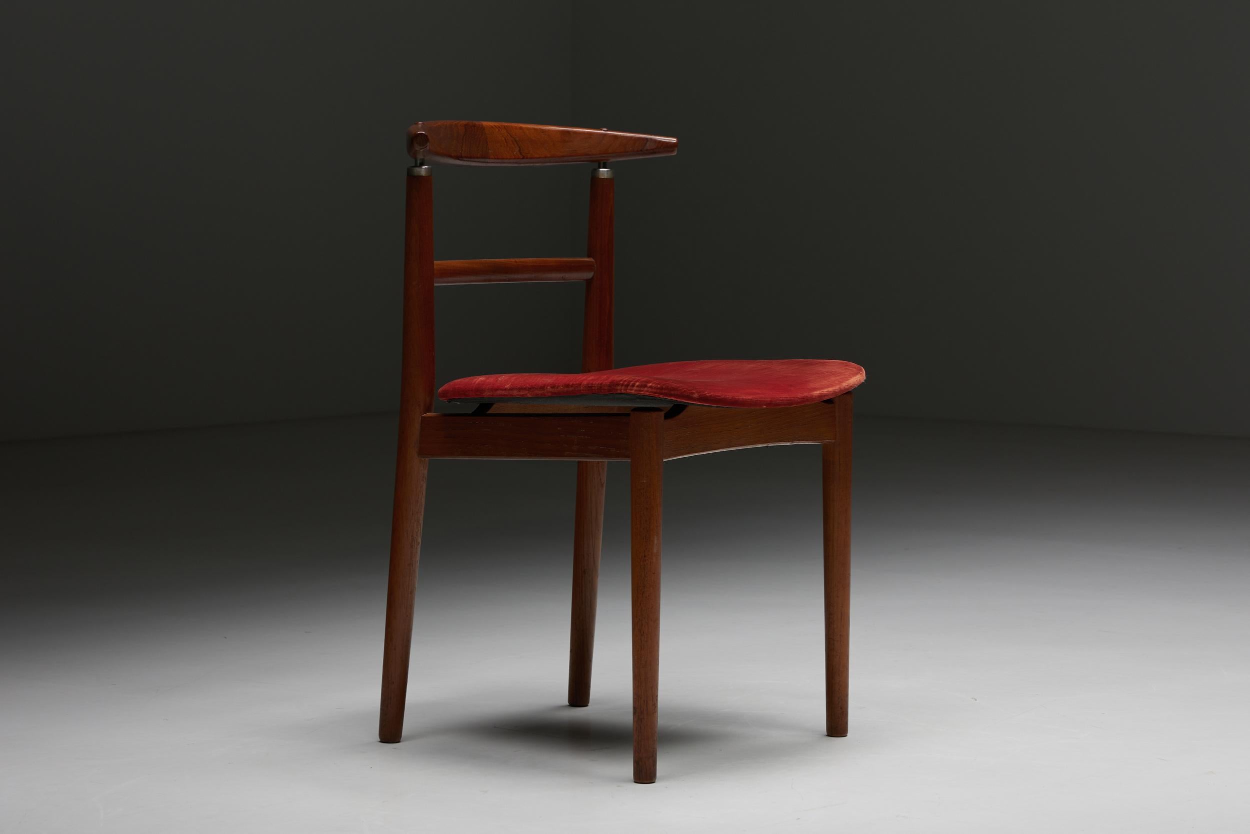 Red Velvet Dining Chairs by Helge Sibast and Borge Rammeskov for Sibast, Denmark 3