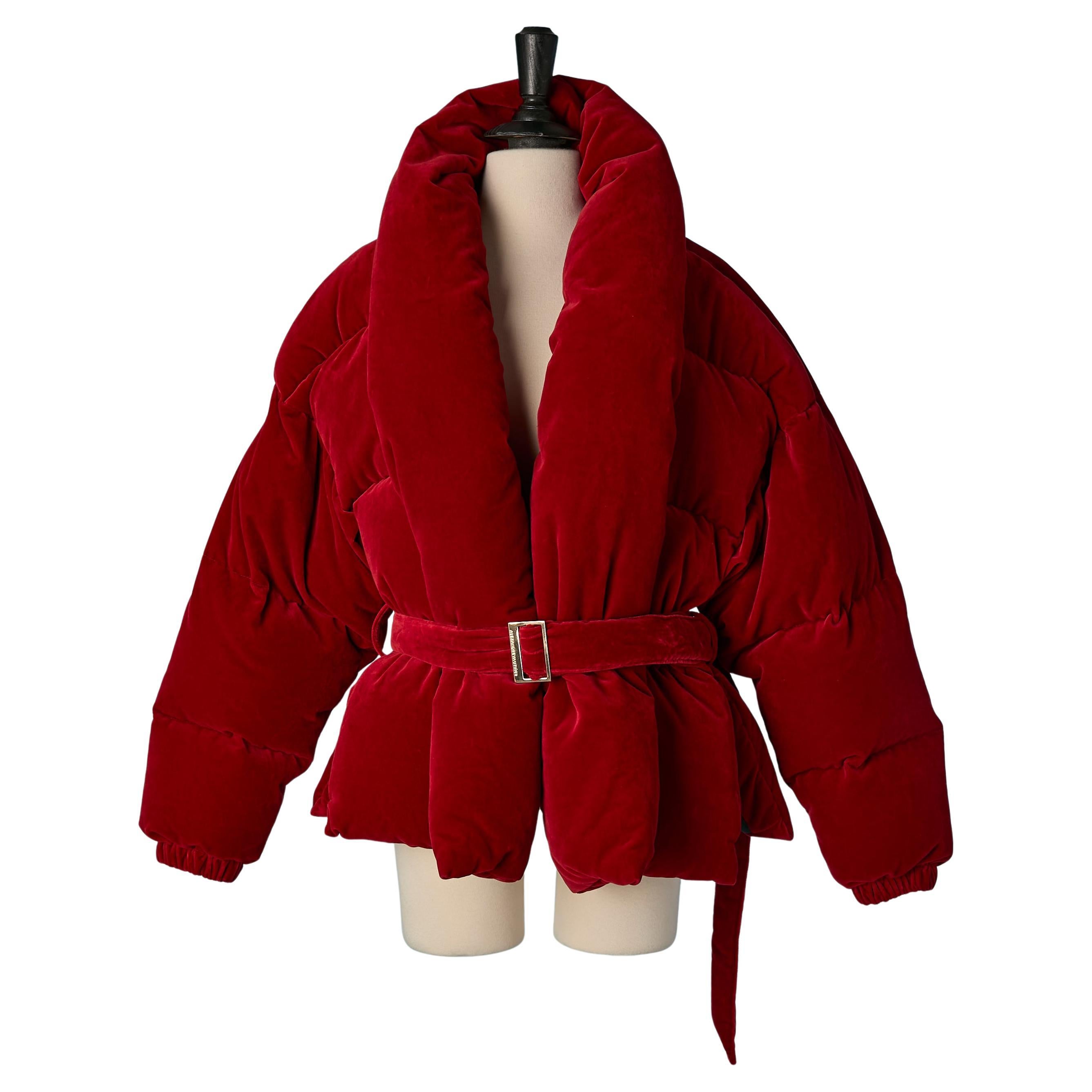Rote Samt-Daunenjacke mit Gürtel ALEXANDRE VAUTHIER New