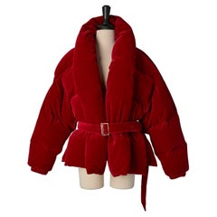 Piumino in velluto rosso con cintura ALEXANDRE VAUTHIER Nuovo