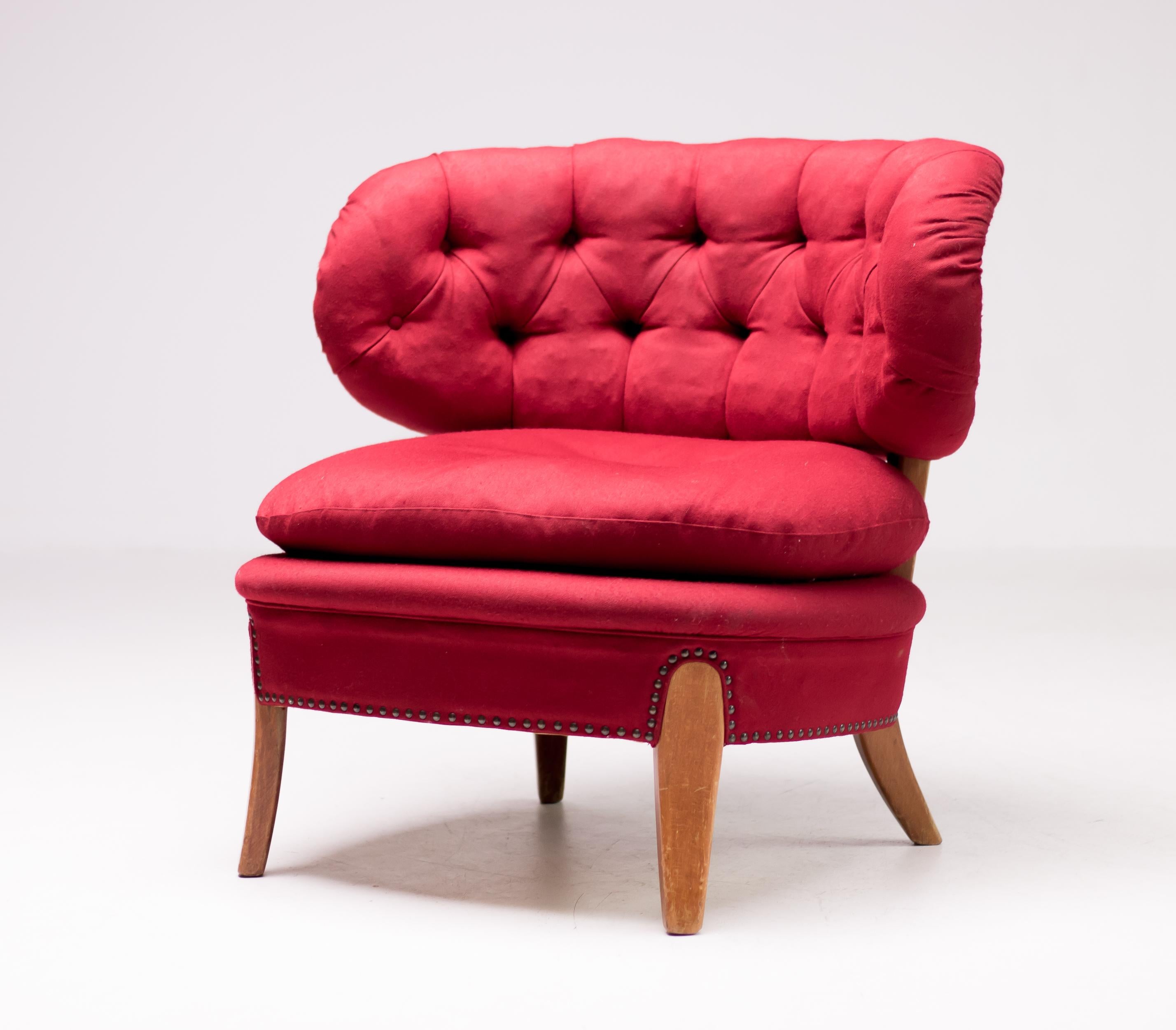 Red Velvet Easy Chair by Otto Schulz 3