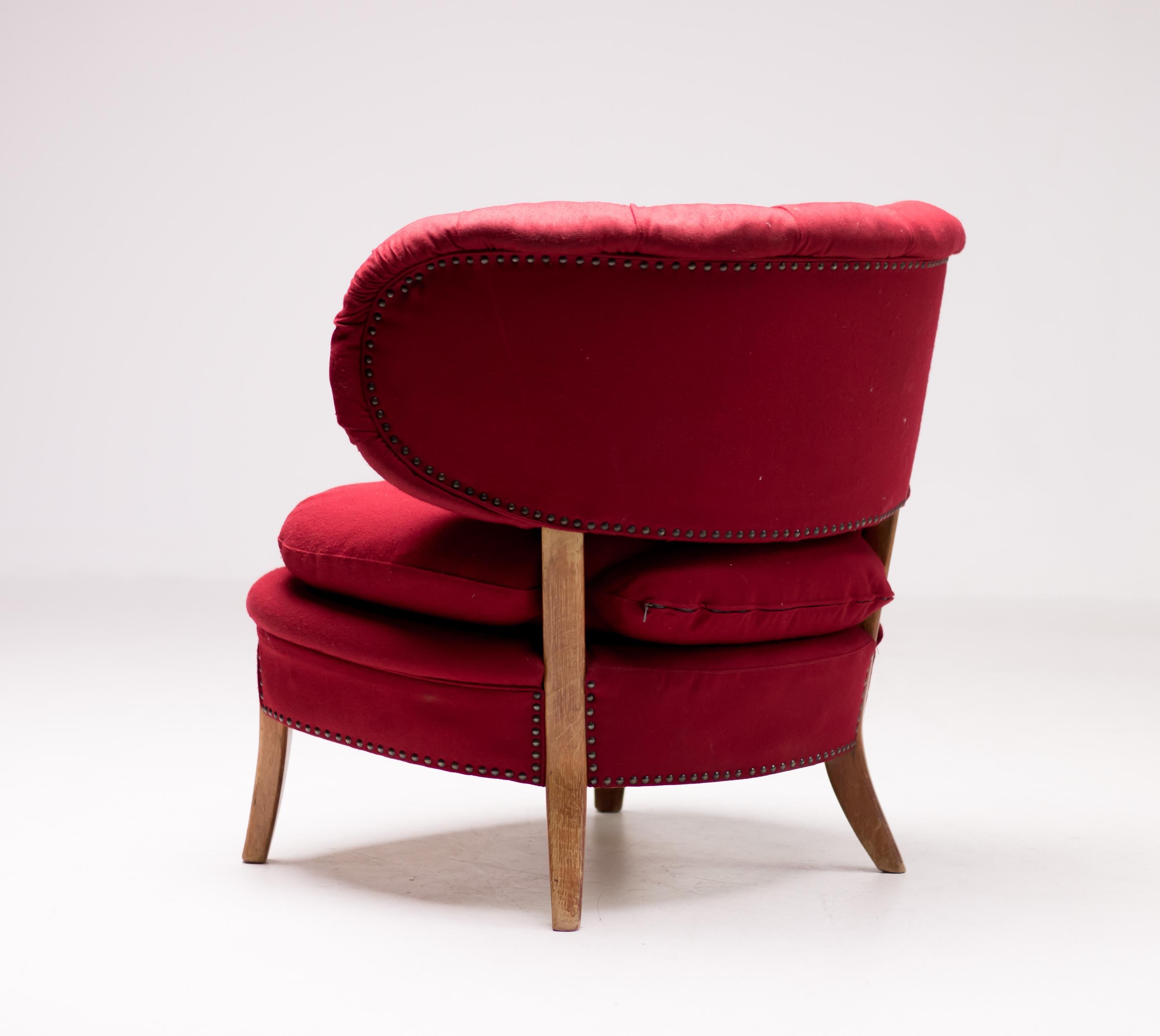 Swedish Red Velvet Easy Chair by Otto Schulz
