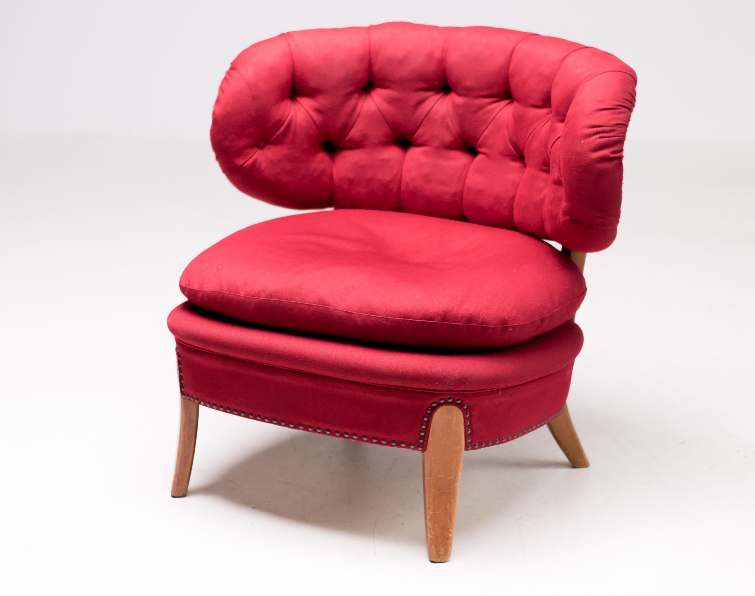 Red Velvet Easy Chair by Otto Schulz In Good Condition In Dronten, NL