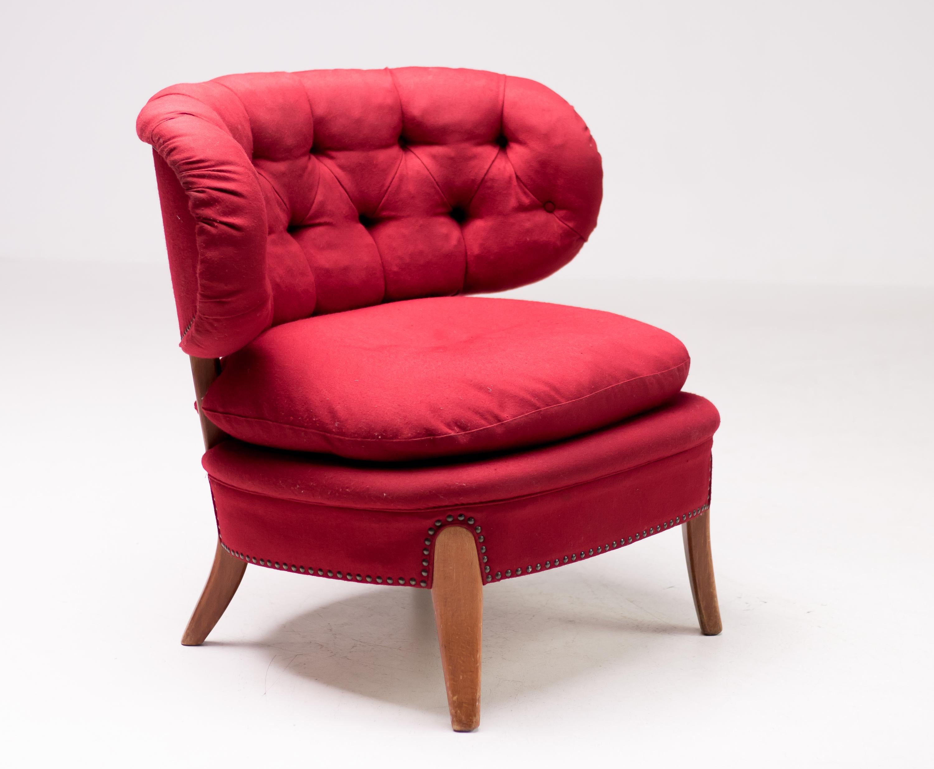 Mid-20th Century Red Velvet Easy Chair by Otto Schulz