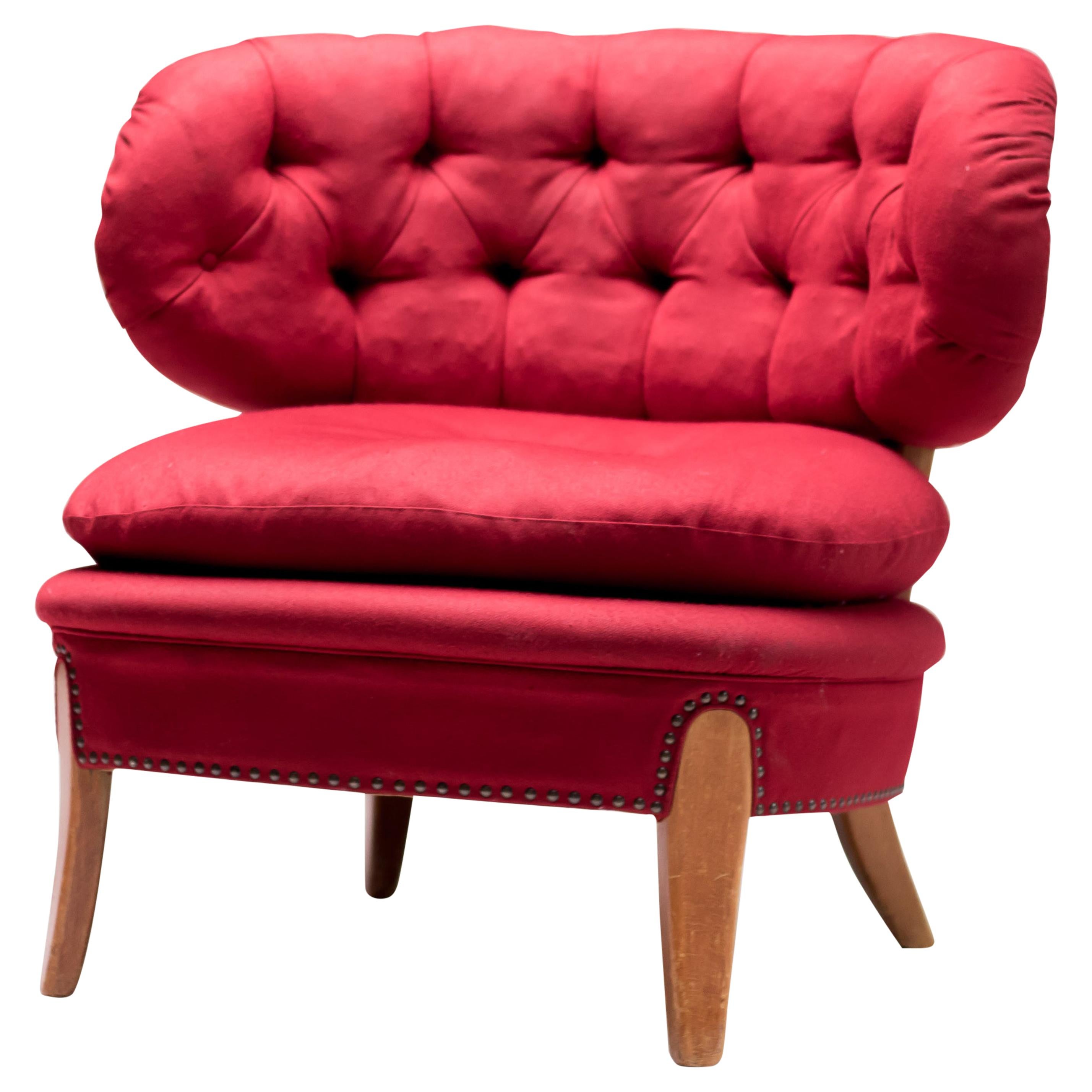 Red Velvet Easy Chair by Otto Schulz