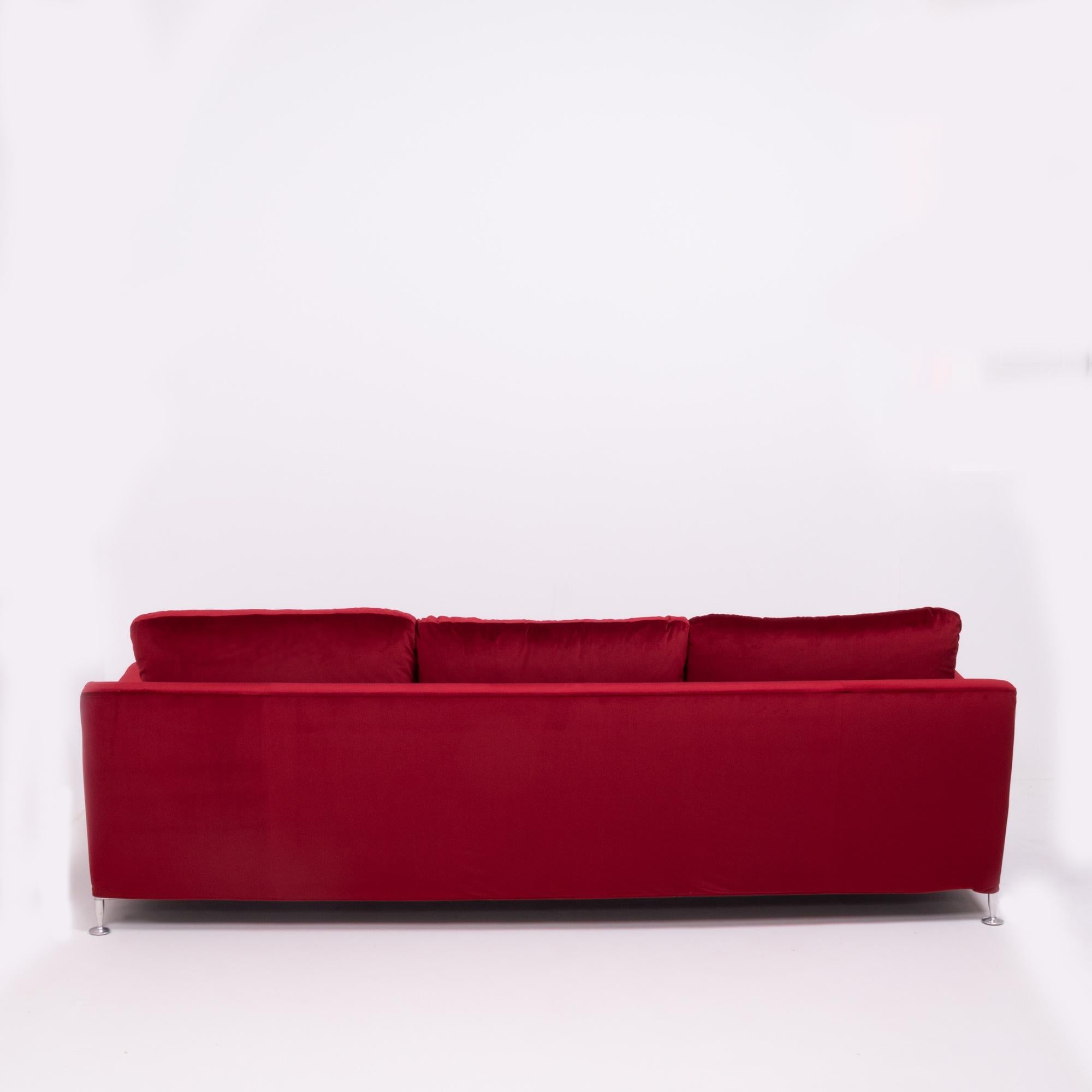 Red Velvet Harry Three-Seat Sofa by Antonio Citterio for B&B Italia 4