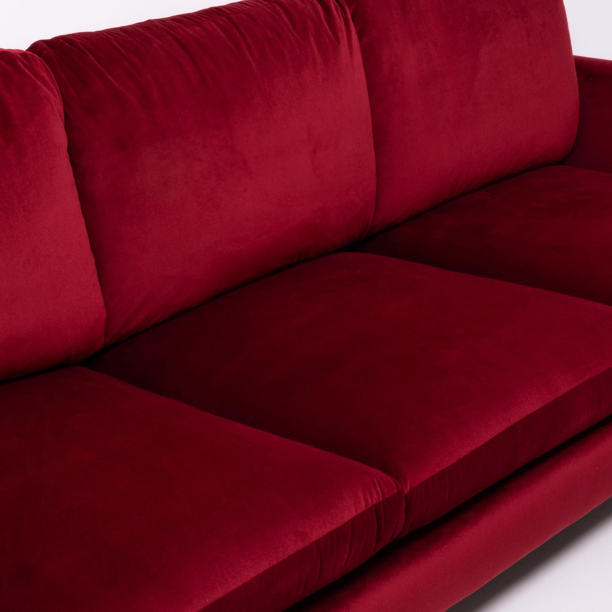 Italian Red Velvet Harry Three-Seat Sofa by Antonio Citterio for B&B Italia