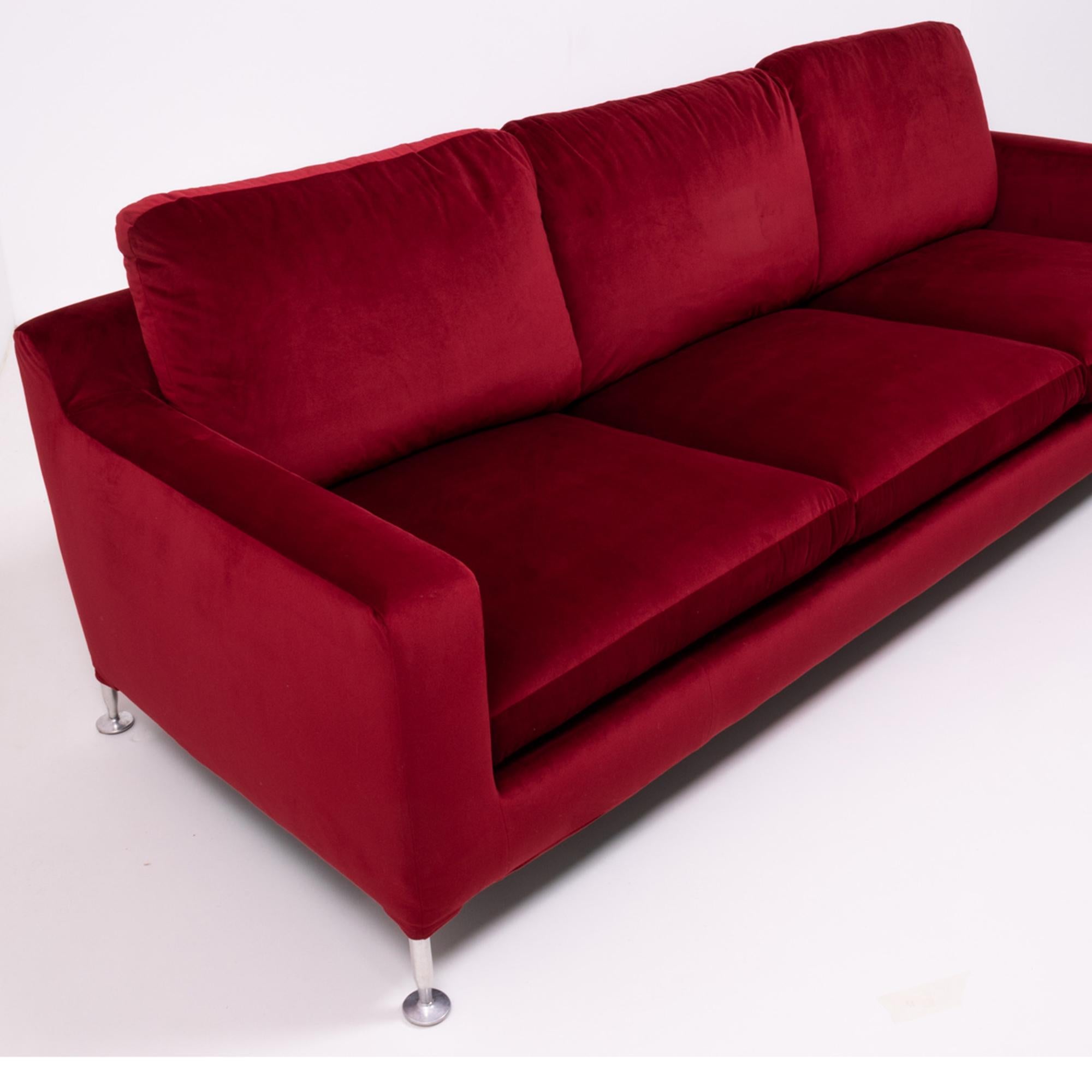 Red Velvet Harry Three-Seat Sofa by Antonio Citterio for B&B Italia In Excellent Condition In London, GB