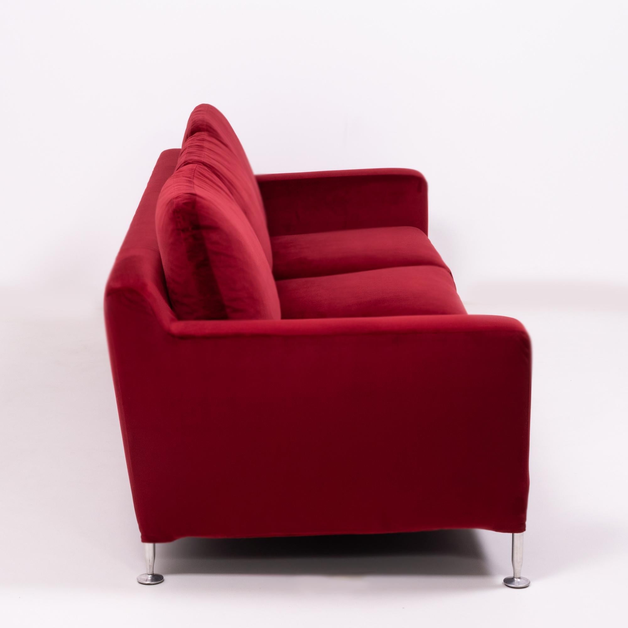 Red Velvet Harry Three-Seat Sofa by Antonio Citterio for B&B Italia 1
