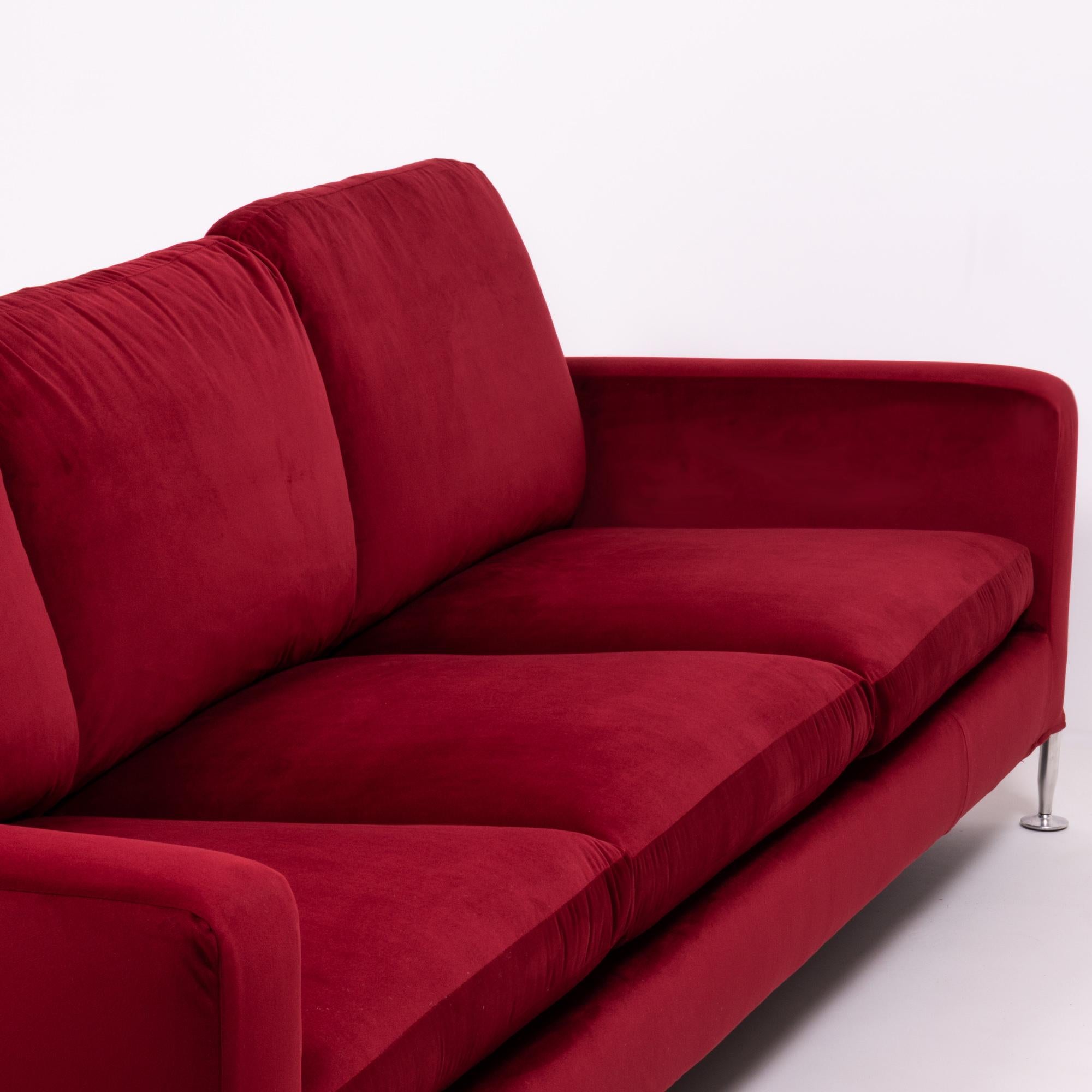Red Velvet Harry Three-Seat Sofa by Antonio Citterio for B&B Italia 3