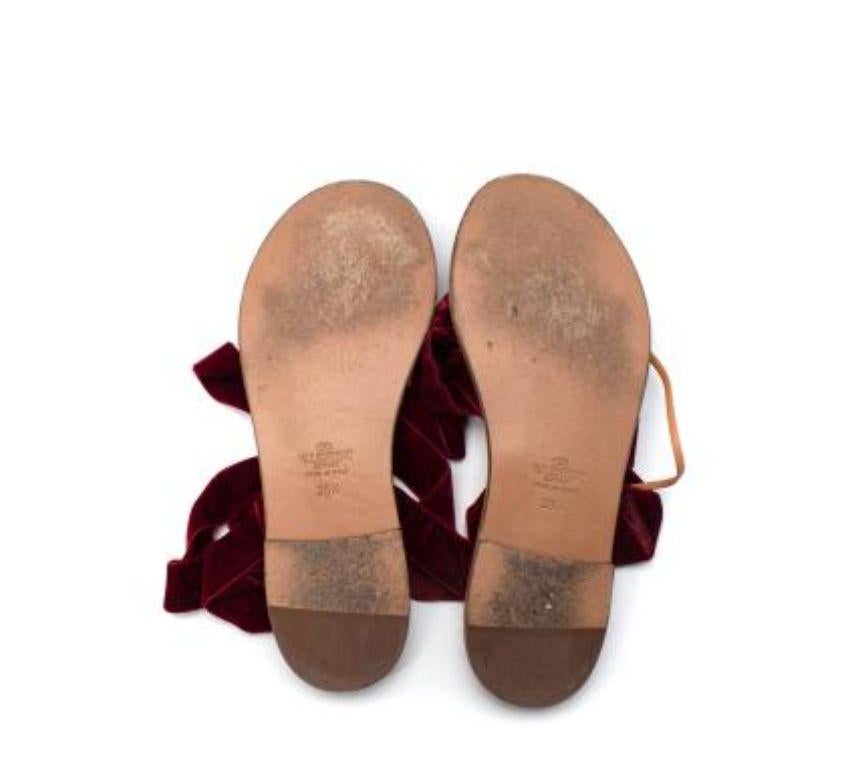 Beige Valentino Red Velvet Lace-Up Sandals For Sale