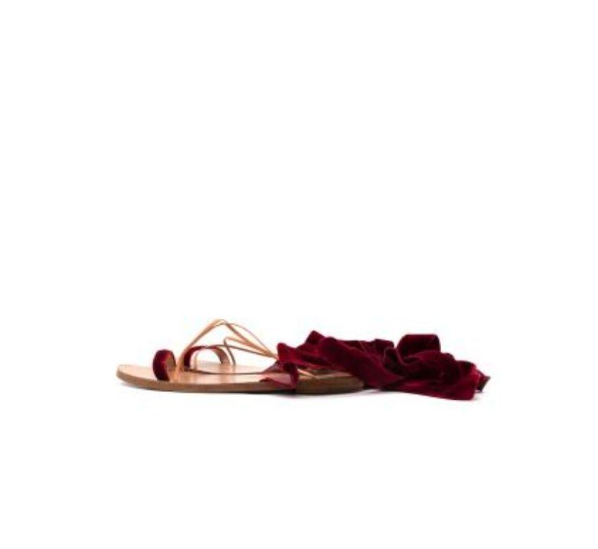 Valentino Red Velvet Lace-Up Sandals In Good Condition For Sale In London, GB