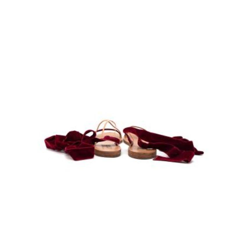 Women's Valentino Red Velvet Lace-Up Sandals For Sale