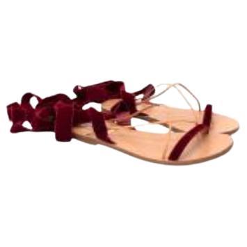 Valentino Red Velvet Lace-Up Sandals For Sale