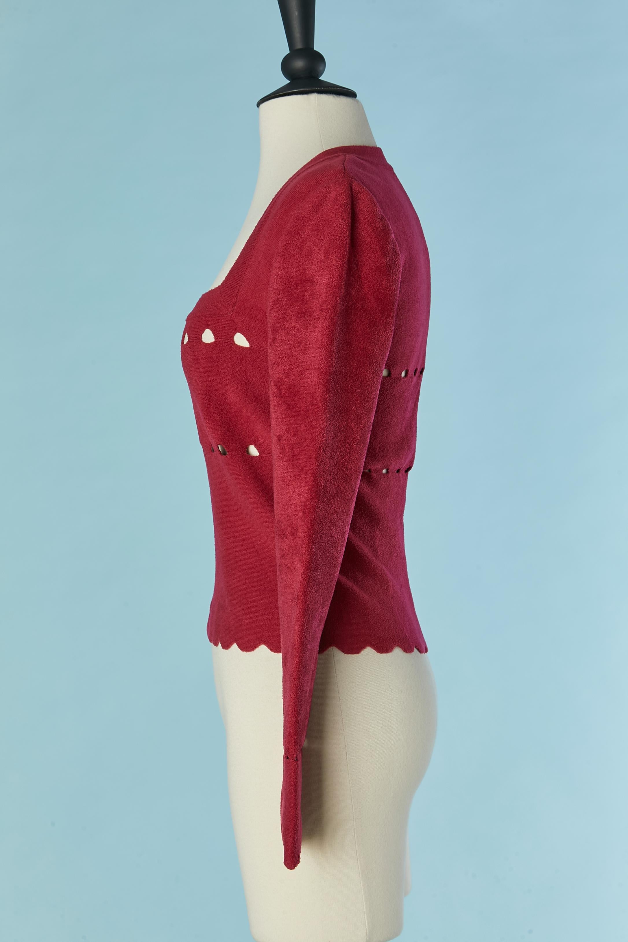 Women's Red velvet perforated jersey top ALAIA For Sale