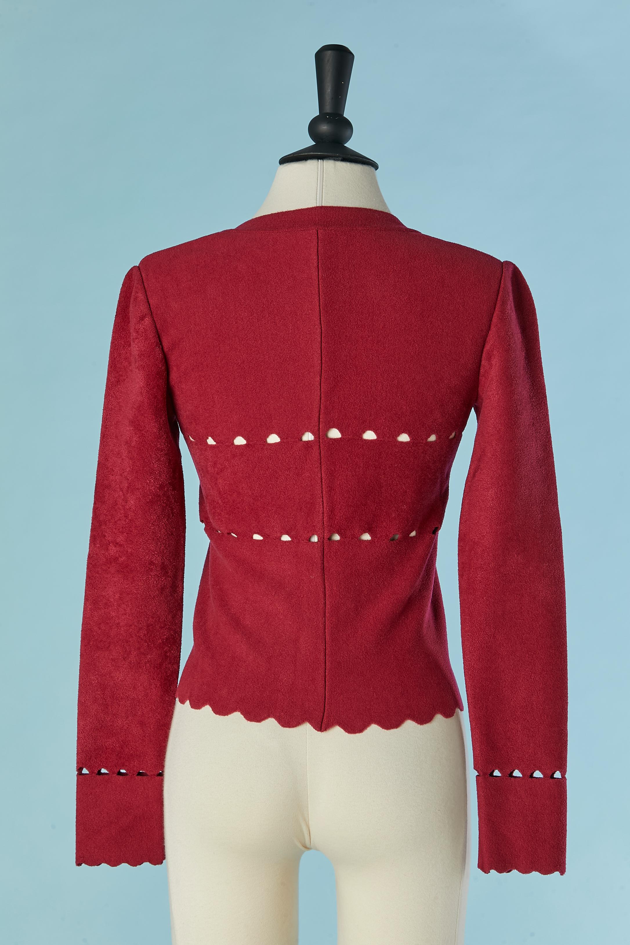 Red velvet perforated jersey top ALAIA For Sale 1