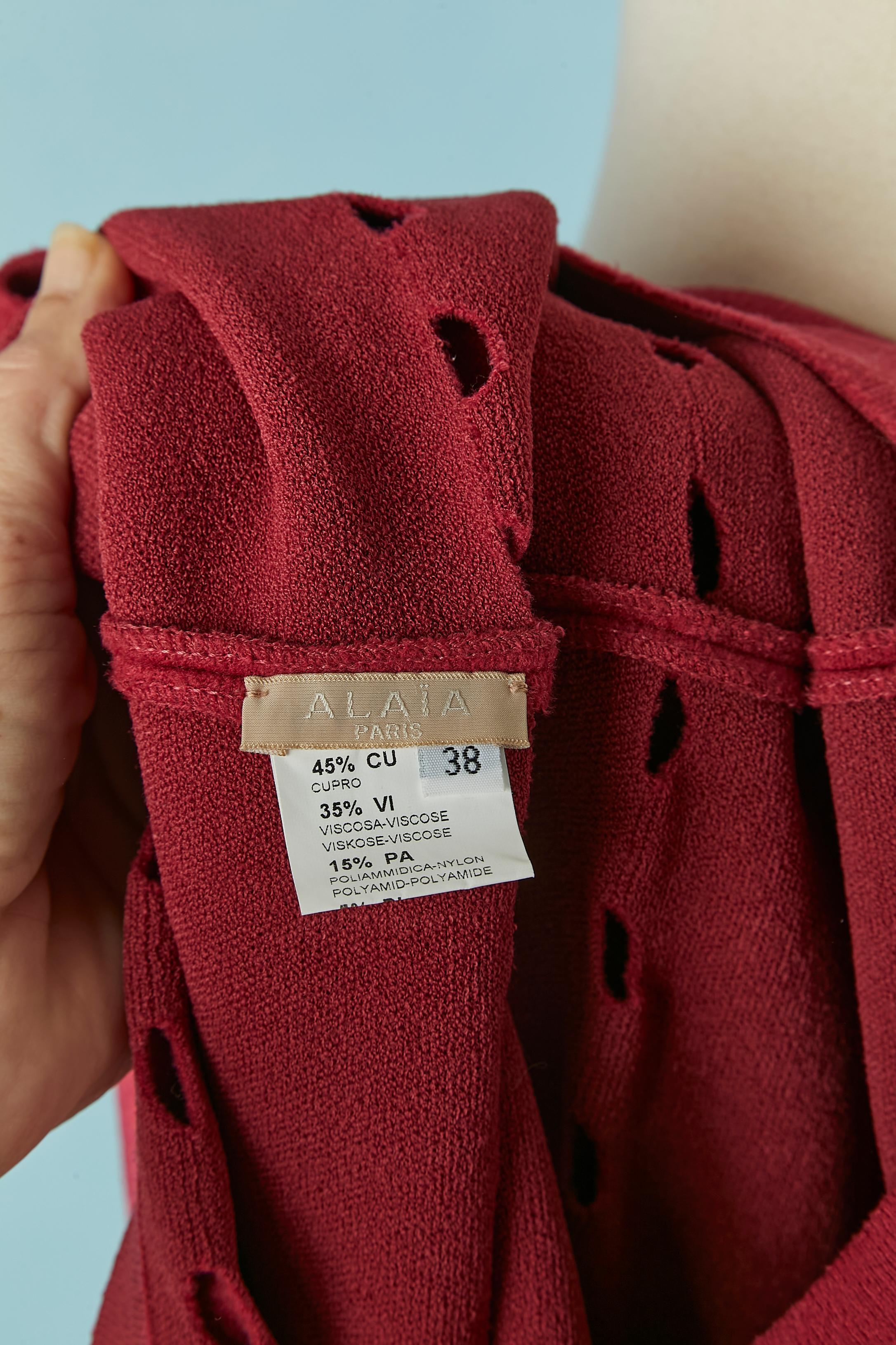 Red velvet perforated jersey top ALAIA For Sale 2