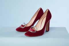 Red velvet pump with silver metal buckle Casadei NEW