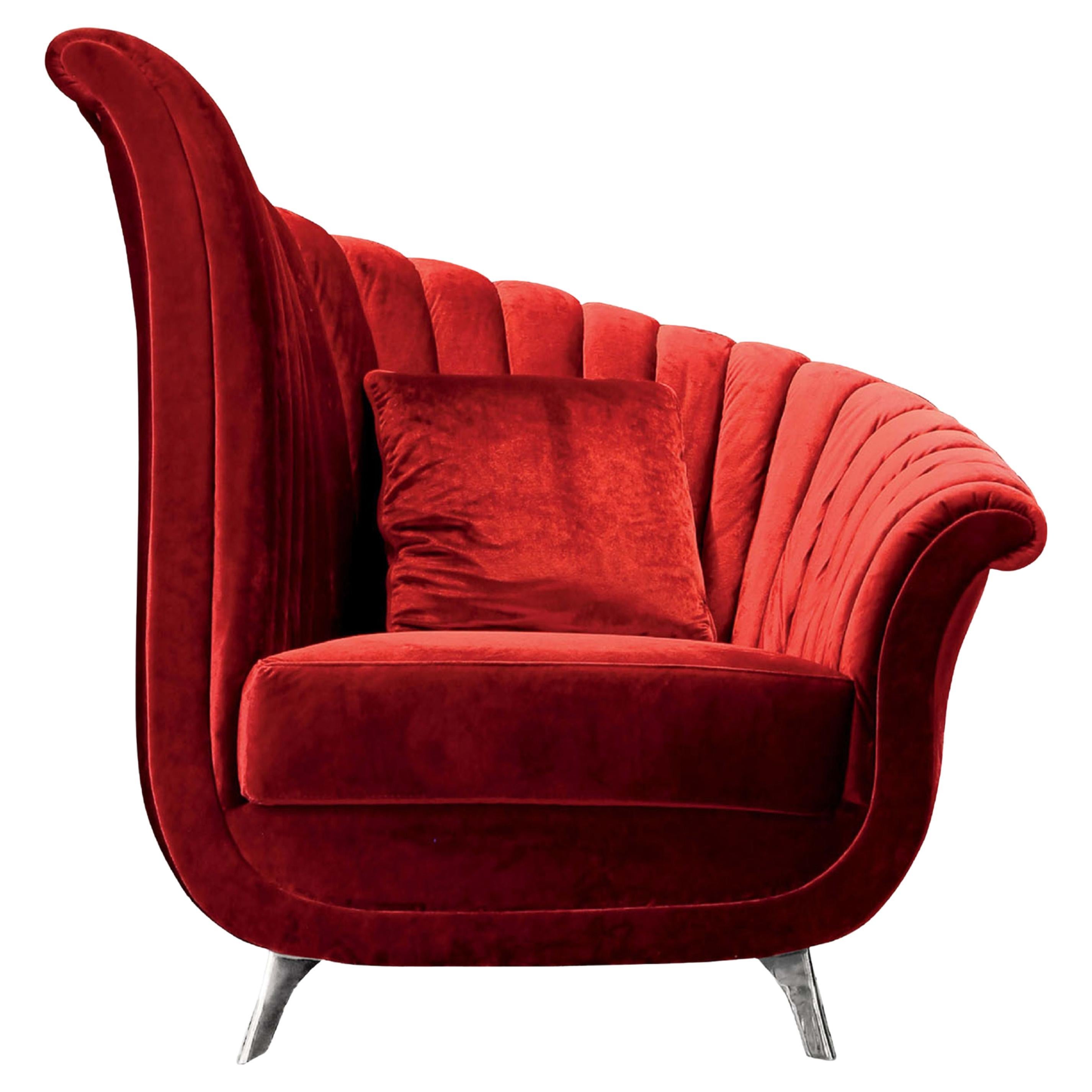 Red Velvet Shell Armchair For Sale