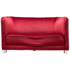 Red Velvet Sofa by Ole Wanscher