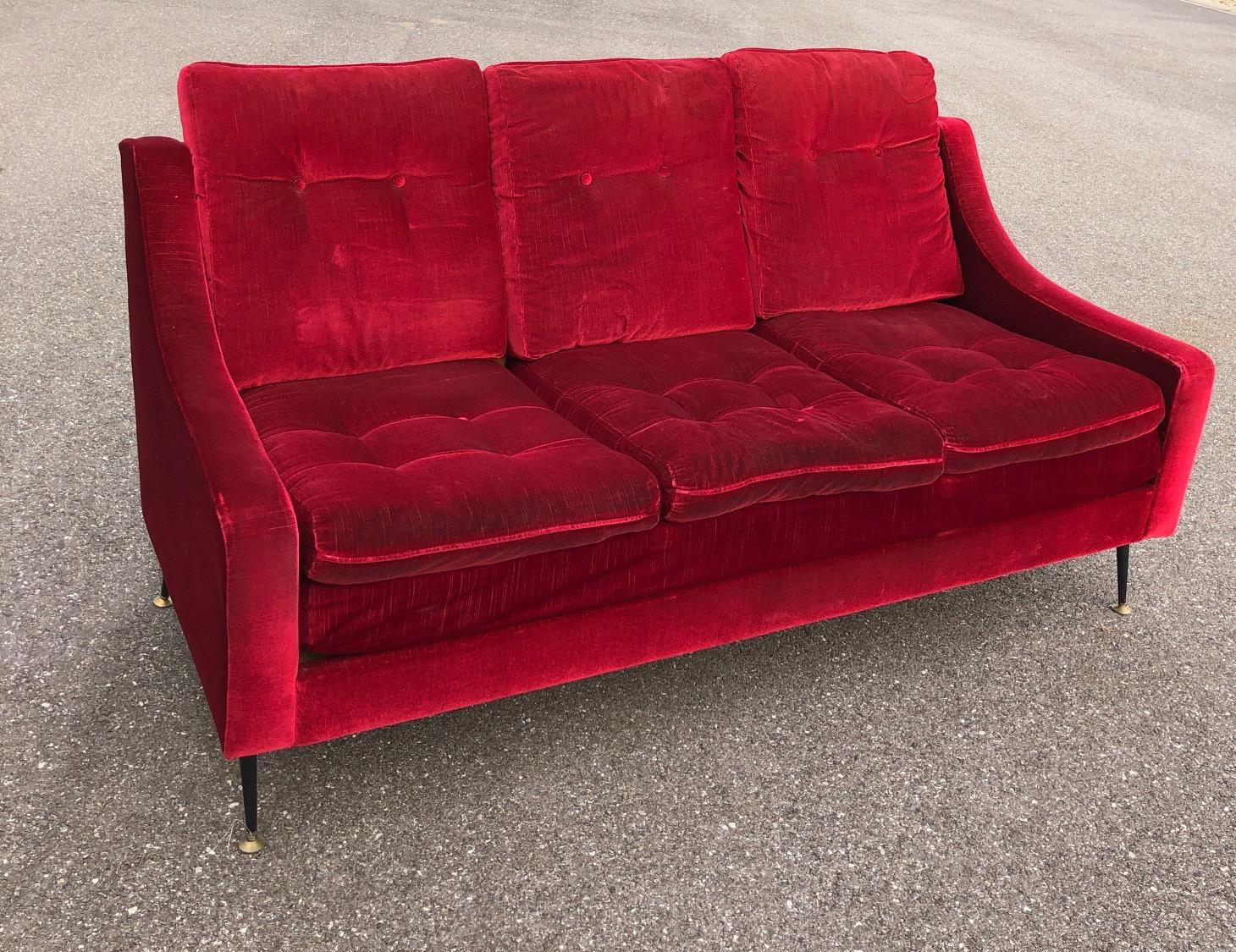 Red Velvet Sofa from the 1950s 3