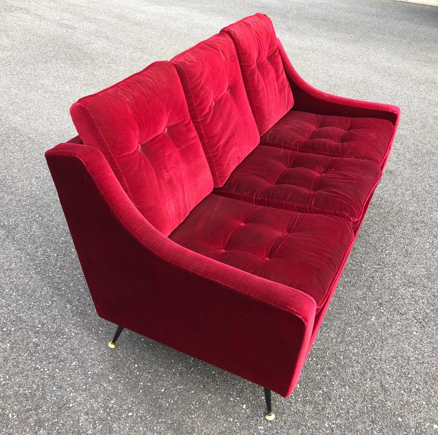 Red Velvet Sofa from the 1950s 1