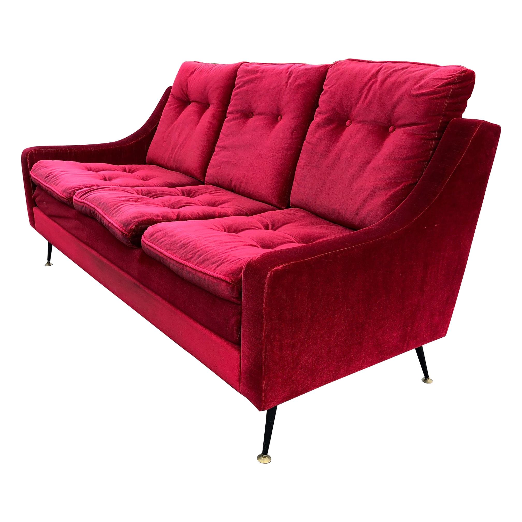 Red Velvet Sofa from the 1950s